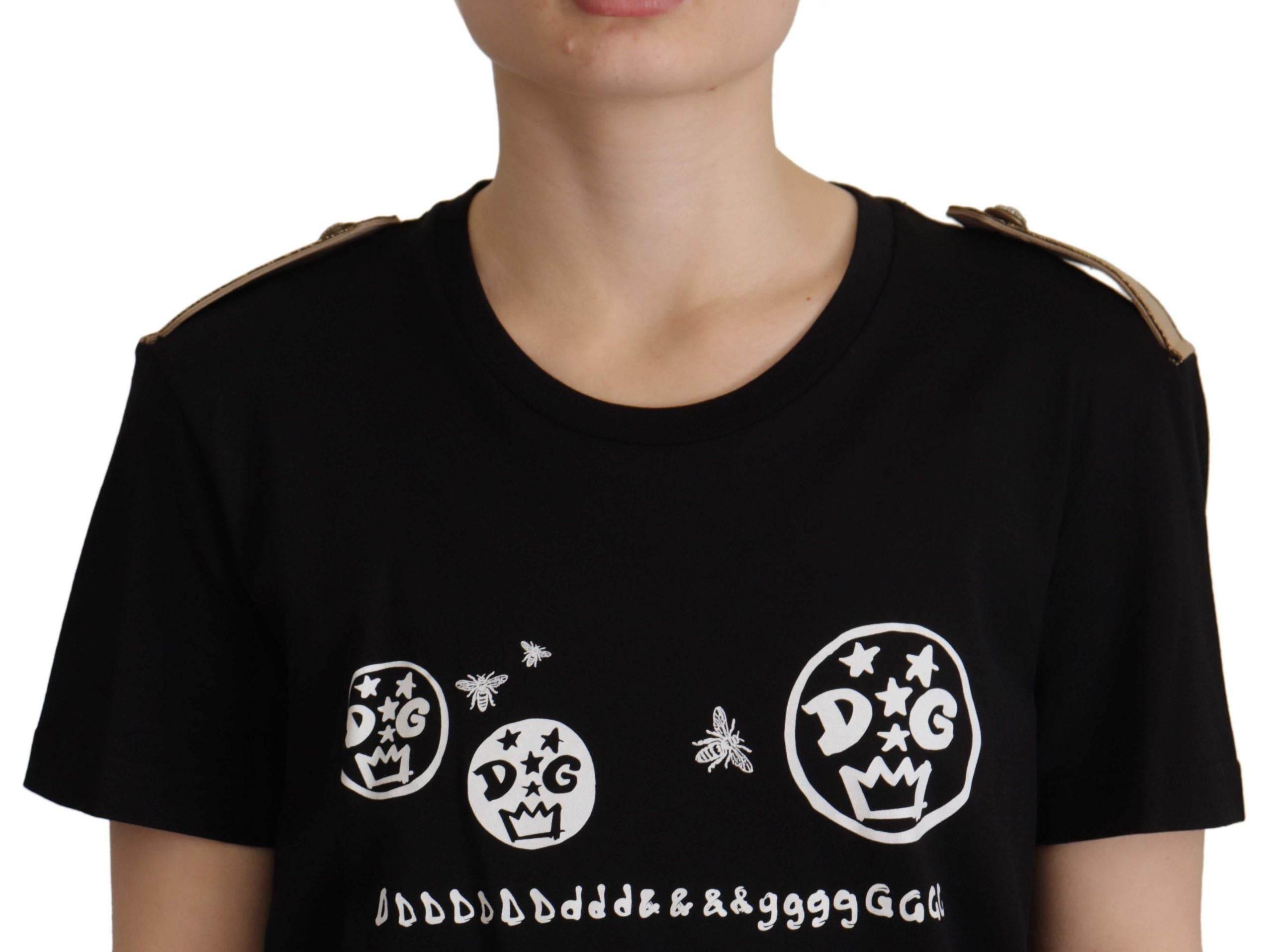 Dolce & Gabbana Black Logo Motive Crewneck Cotton T-shirt - Hilstor