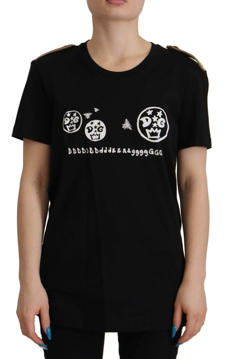 Dolce & Gabbana Black Logo Motive Crewneck Cotton T-shirt - Hilstor