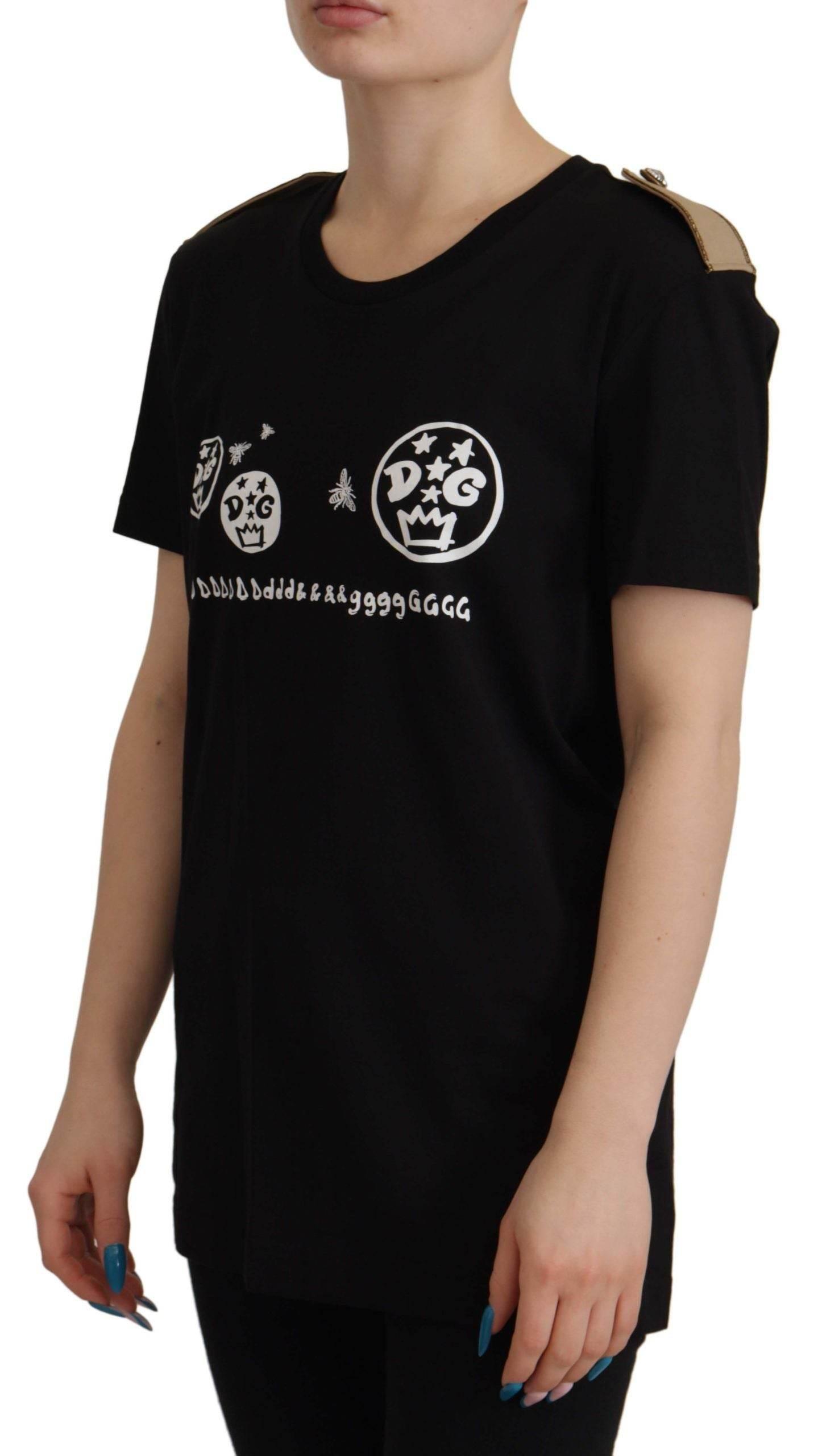 Dolce & Gabbana Black Logo Motive Crewneck Cotton T-shirt - Hilstor