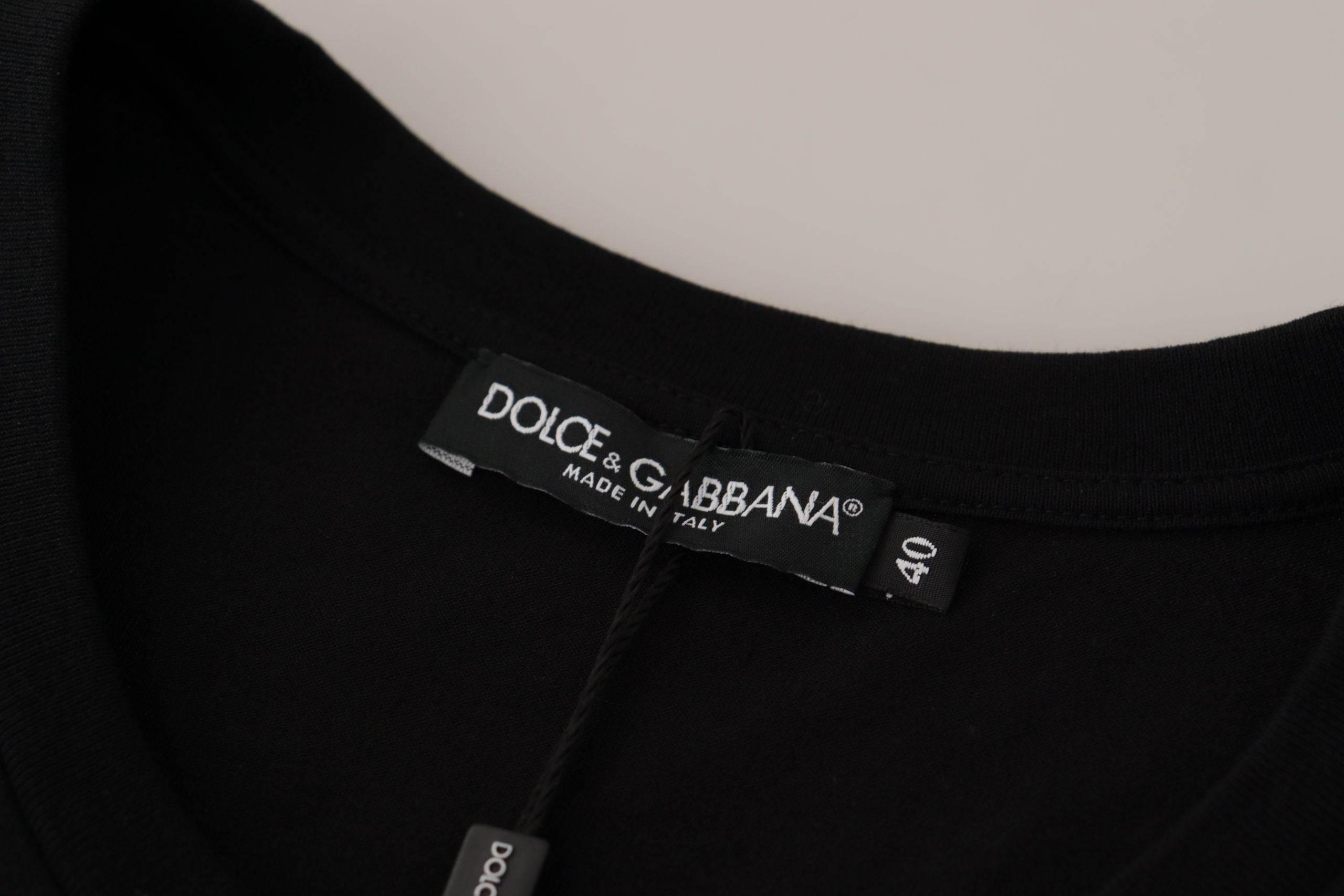 Dolce & Gabbana Black Logo Motive Crewneck Cotton T-shirt - Hilstor