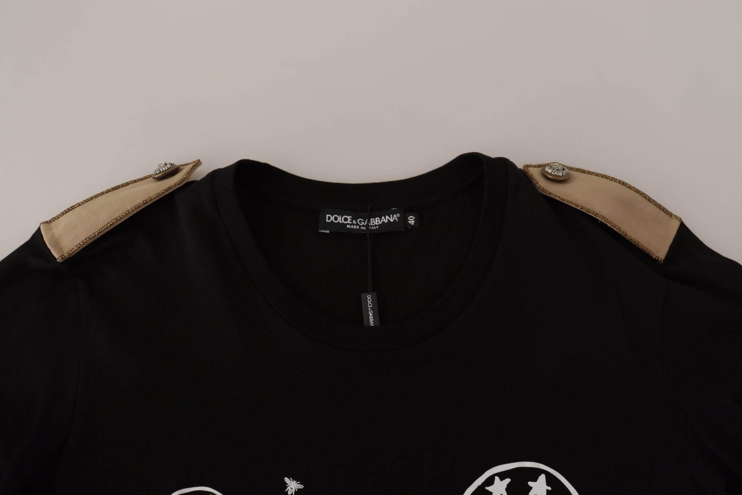 Dolce & Gabbana Black Logo Motive Crewneck Cotton T-shirt - Hilstor