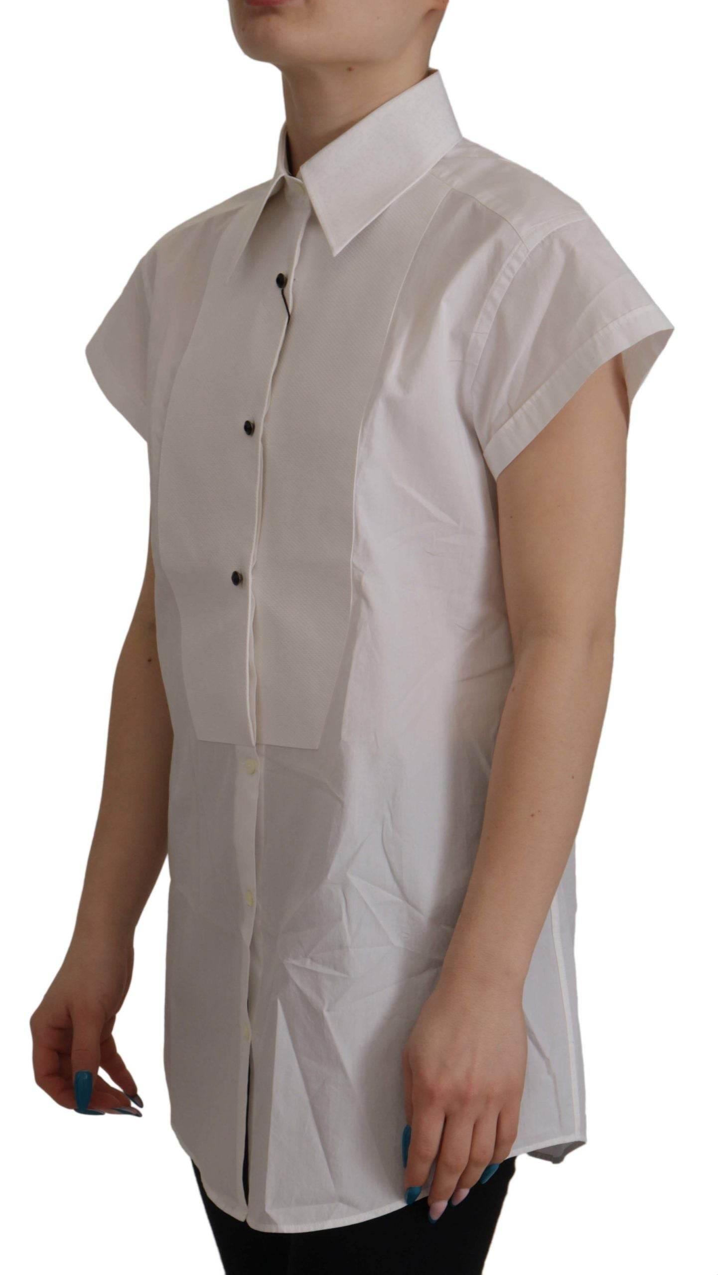 Dolce & Gabbana White Sleeveless Tuxedo Formal Blouse Top - Hilstor