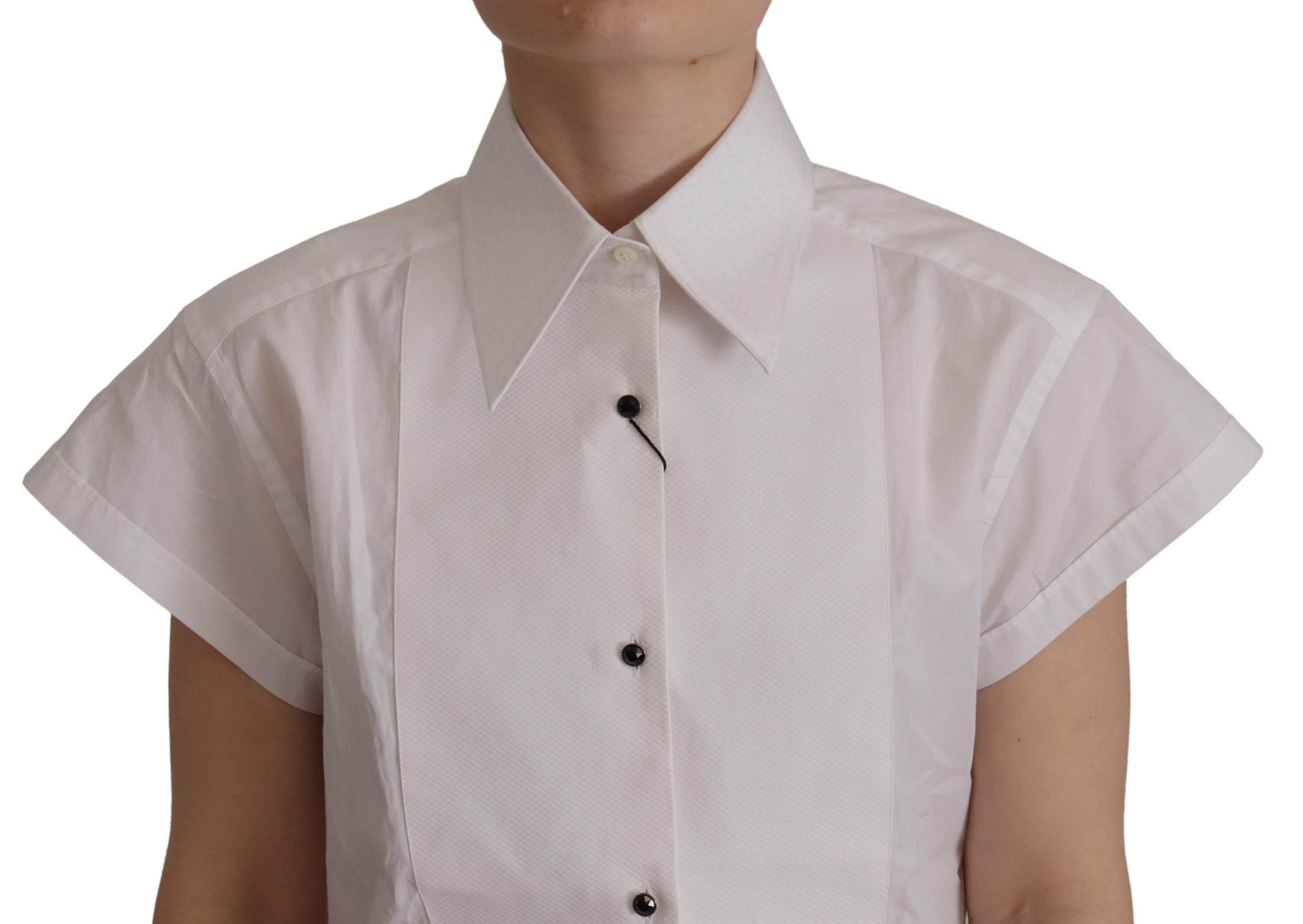 Dolce & Gabbana White Sleeveless Tuxedo Formal Blouse Top - Hilstor