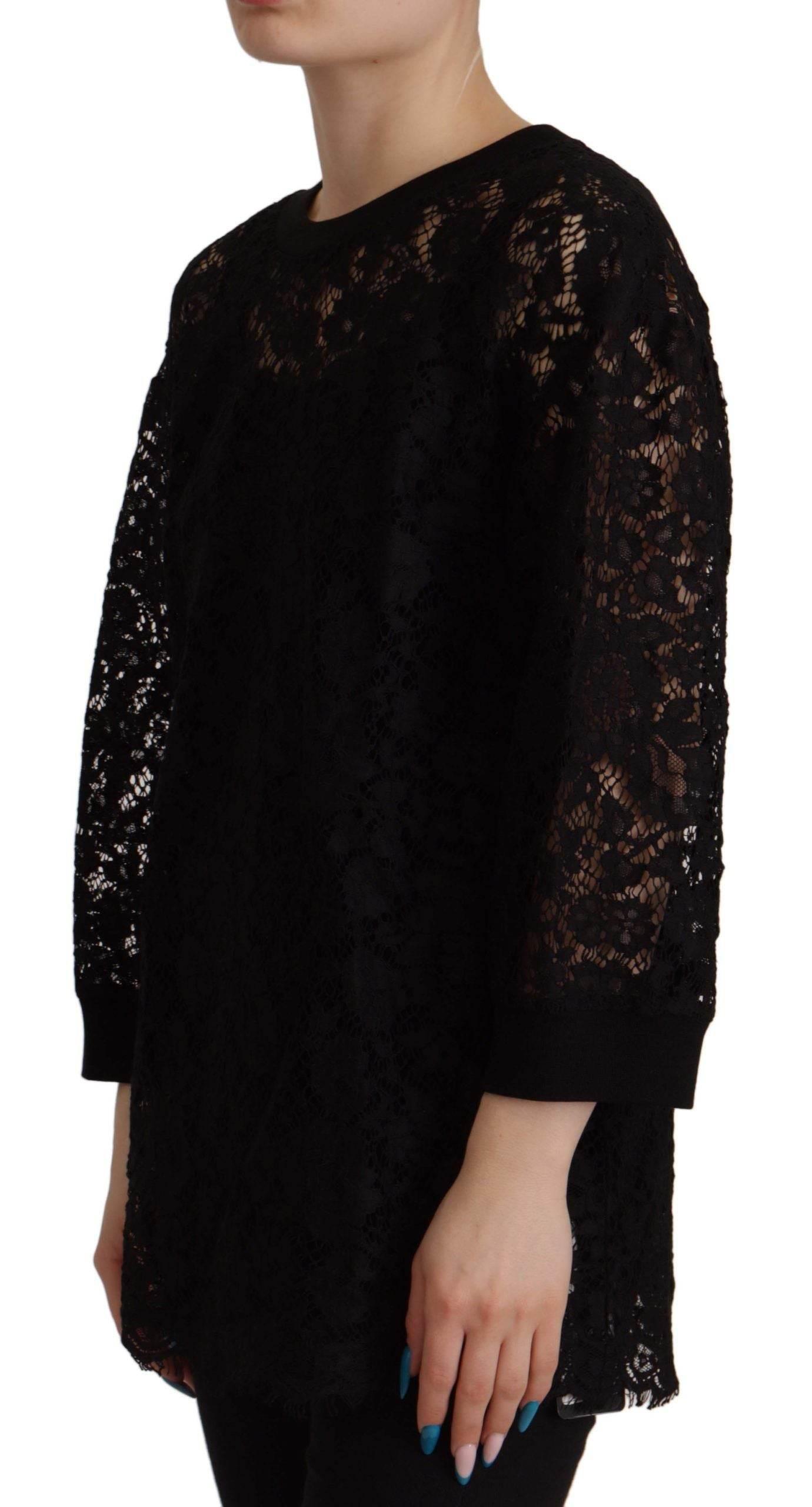 Dolce & Gabbana Black Floral Lace Pullover Sicily Blouse - Hilstor