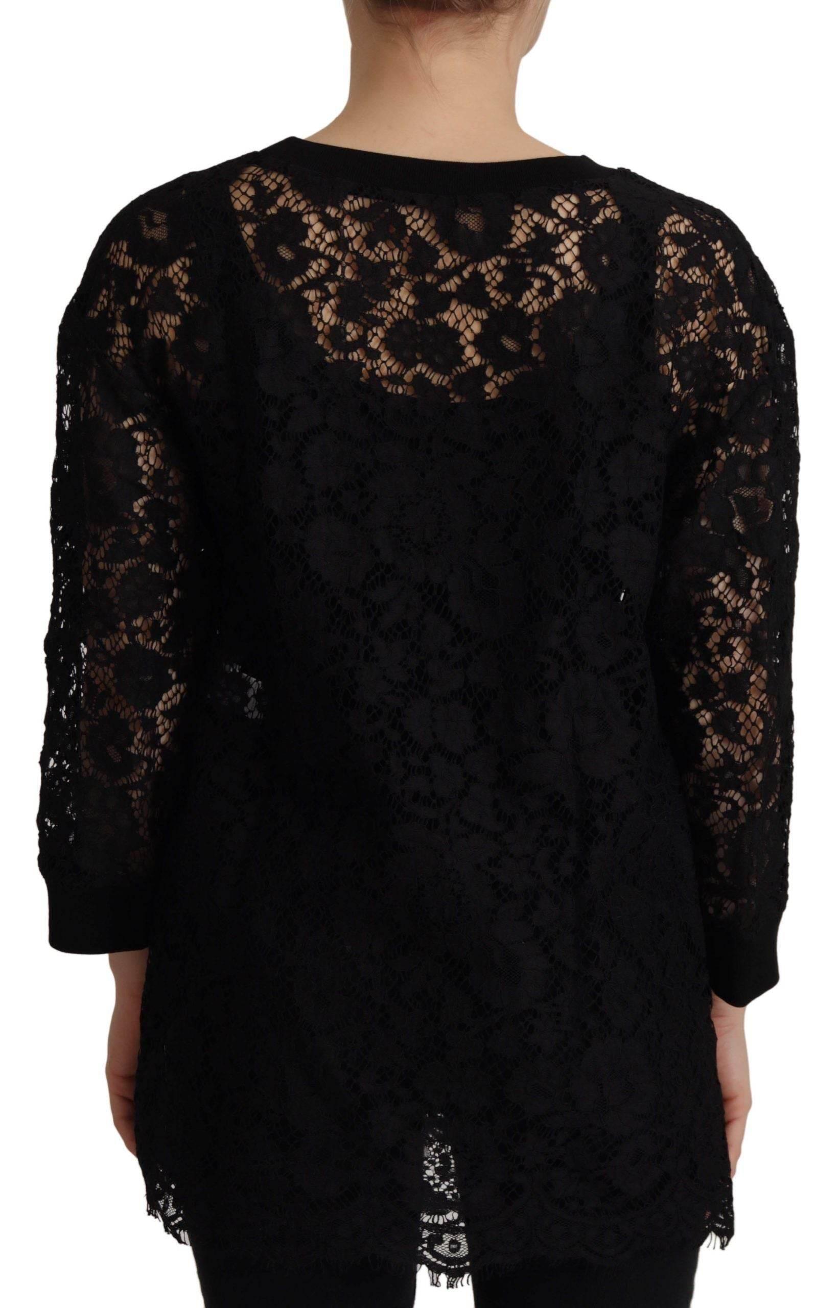 Dolce & Gabbana Black Floral Lace Pullover Sicily Blouse - Hilstor