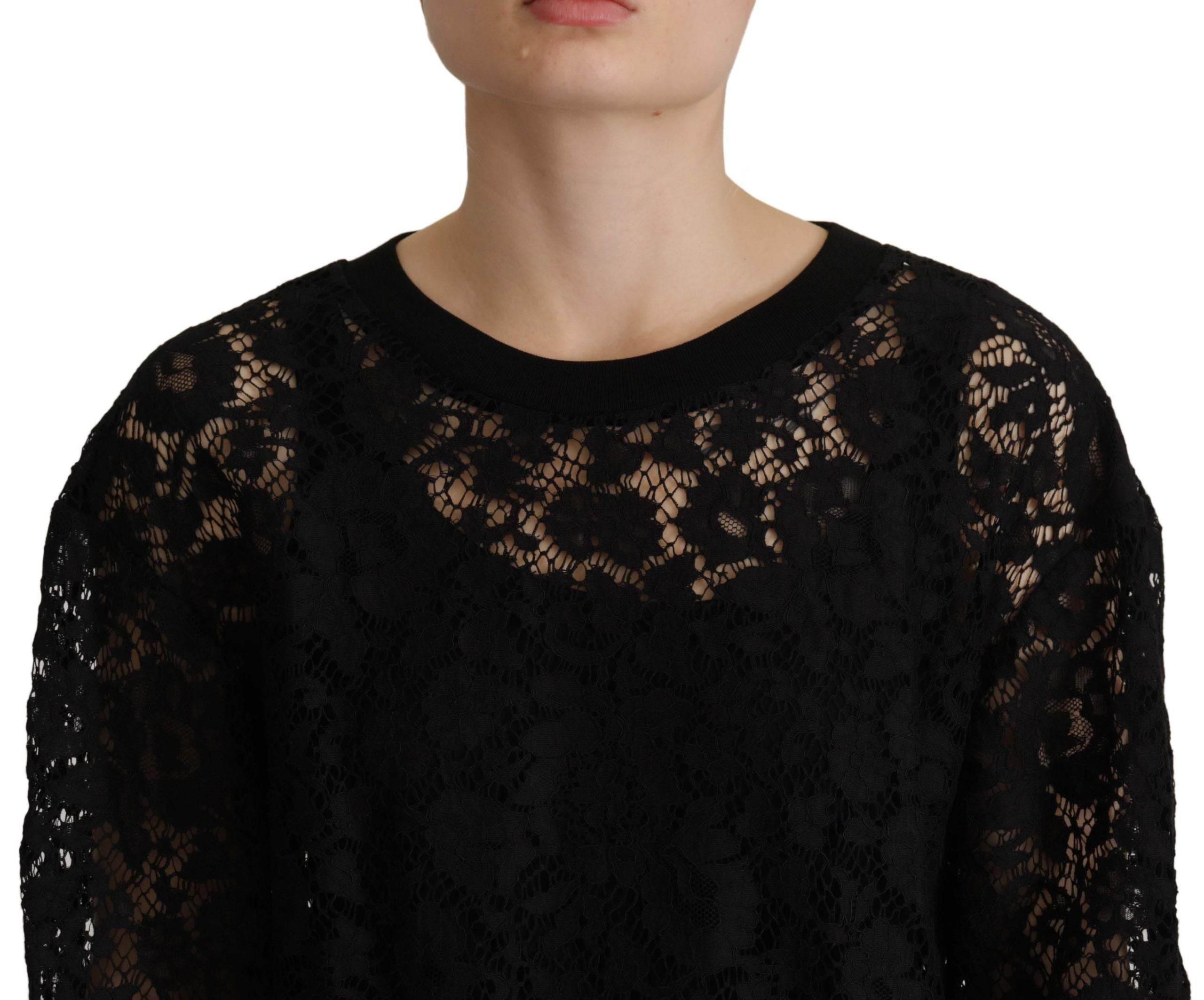 Dolce & Gabbana Black Floral Lace Pullover Sicily Blouse - Hilstor