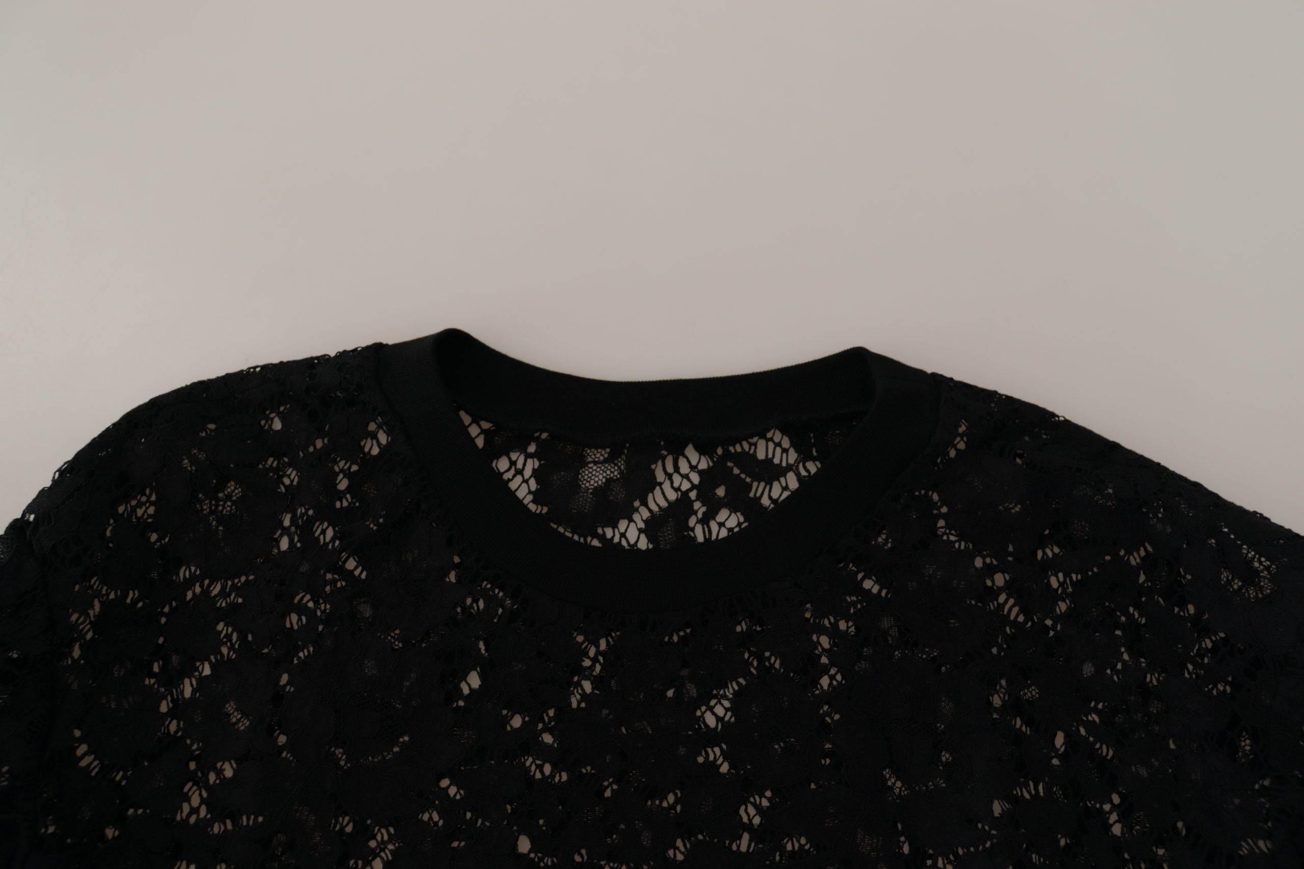 Dolce & Gabbana Black Floral Lace Pullover Sicily Blouse - Hilstor
