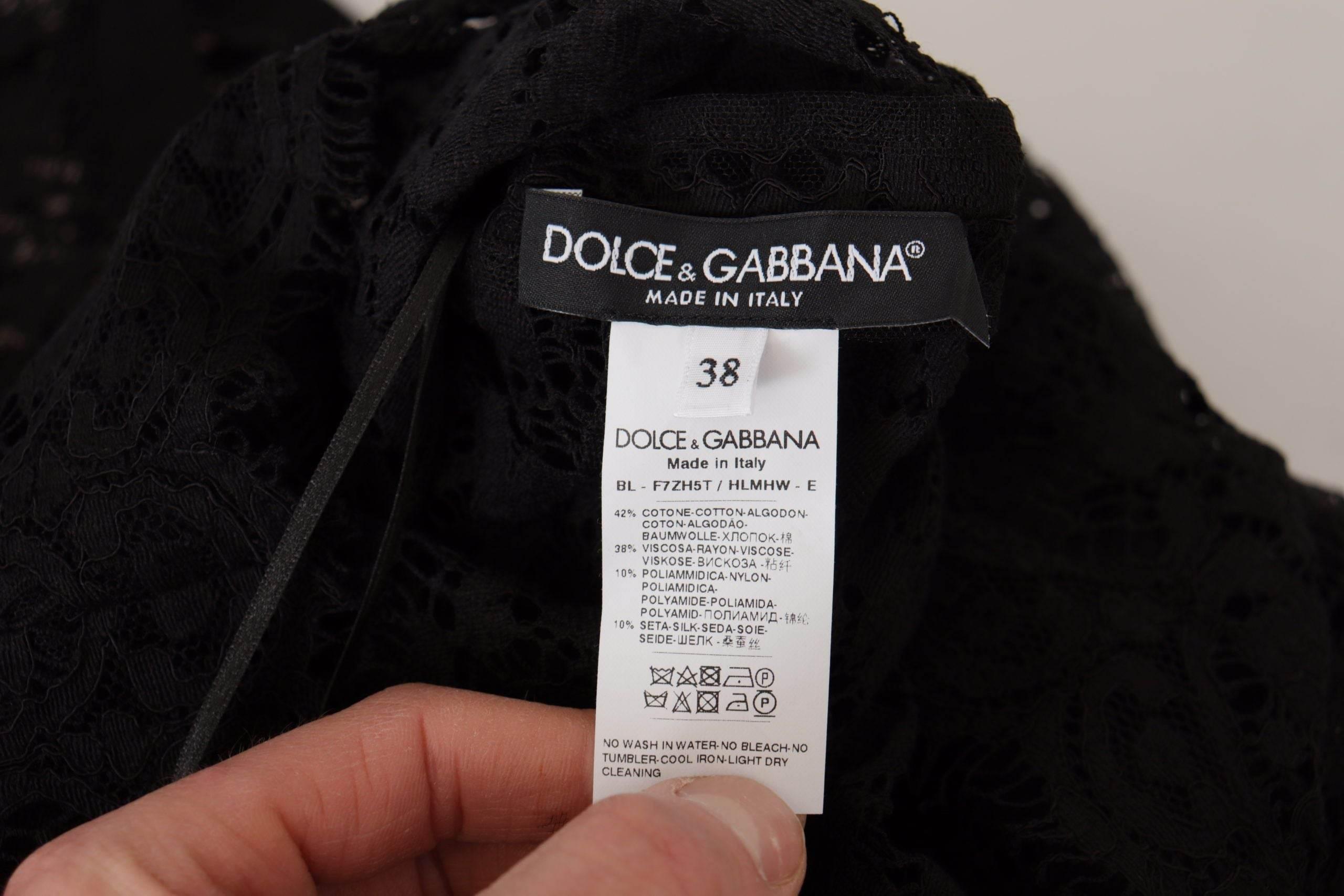 Dolce & Gabbana Black Floral Lace Pullover Sicily Blouse - Hilstor