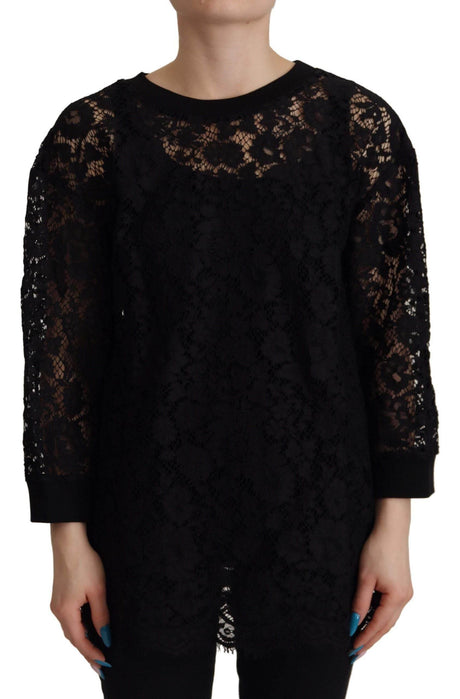Dolce & Gabbana Black Floral Lace Pullover Sicily Blouse - Hilstor