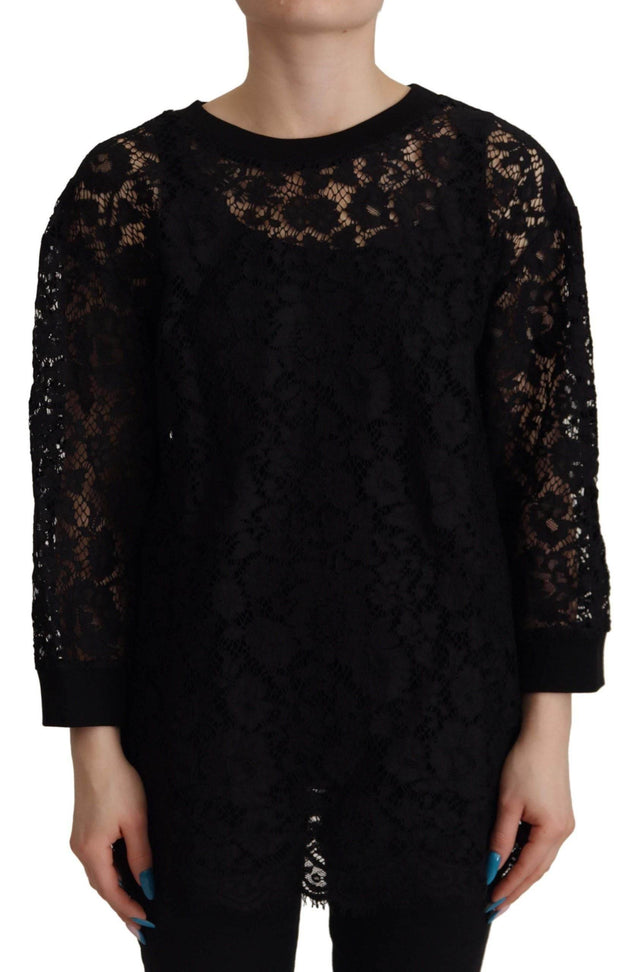 Dolce & Gabbana Black Floral Lace Pullover Sicily Blouse - Hilstor