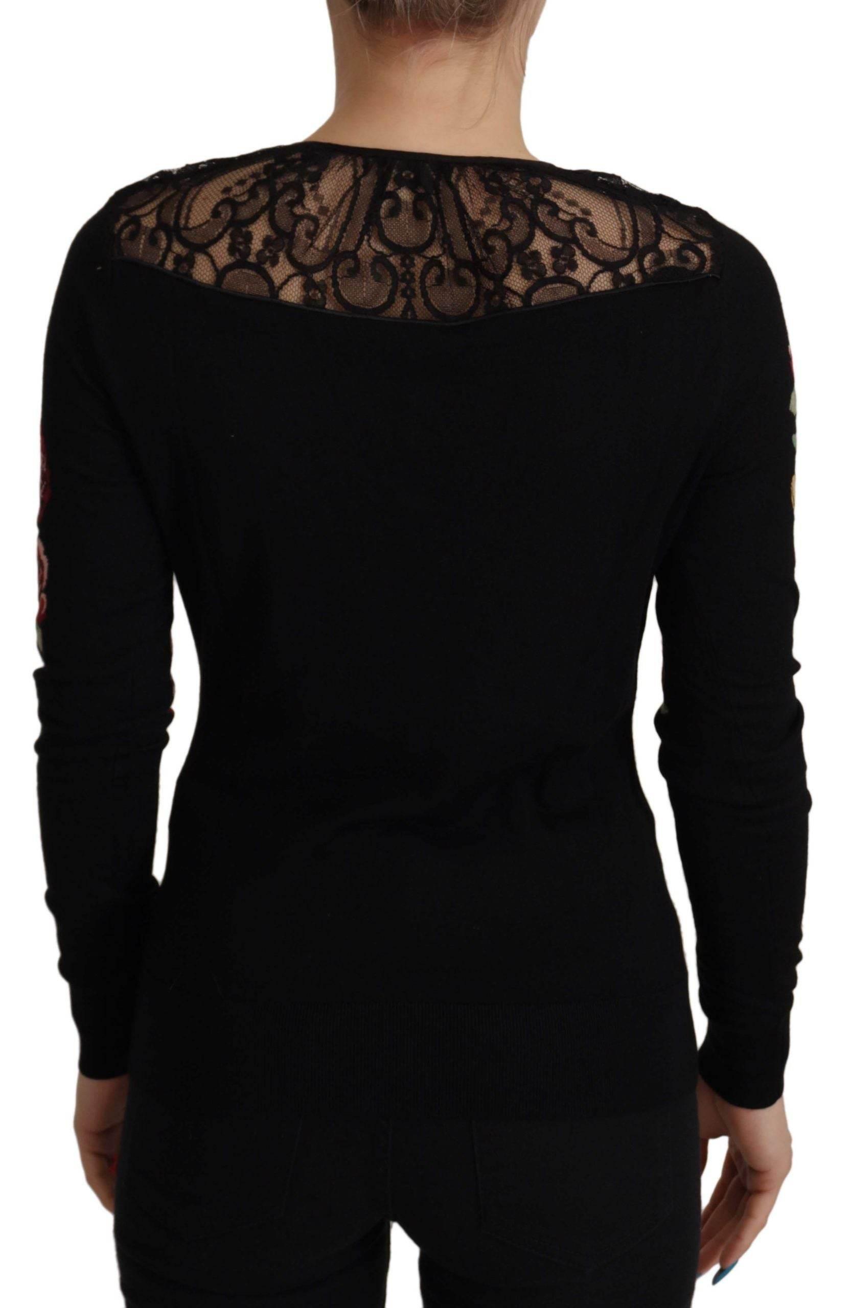 Dolce & Gabbana Black Lace Angel Roses Cardigan Sweater - Hilstor