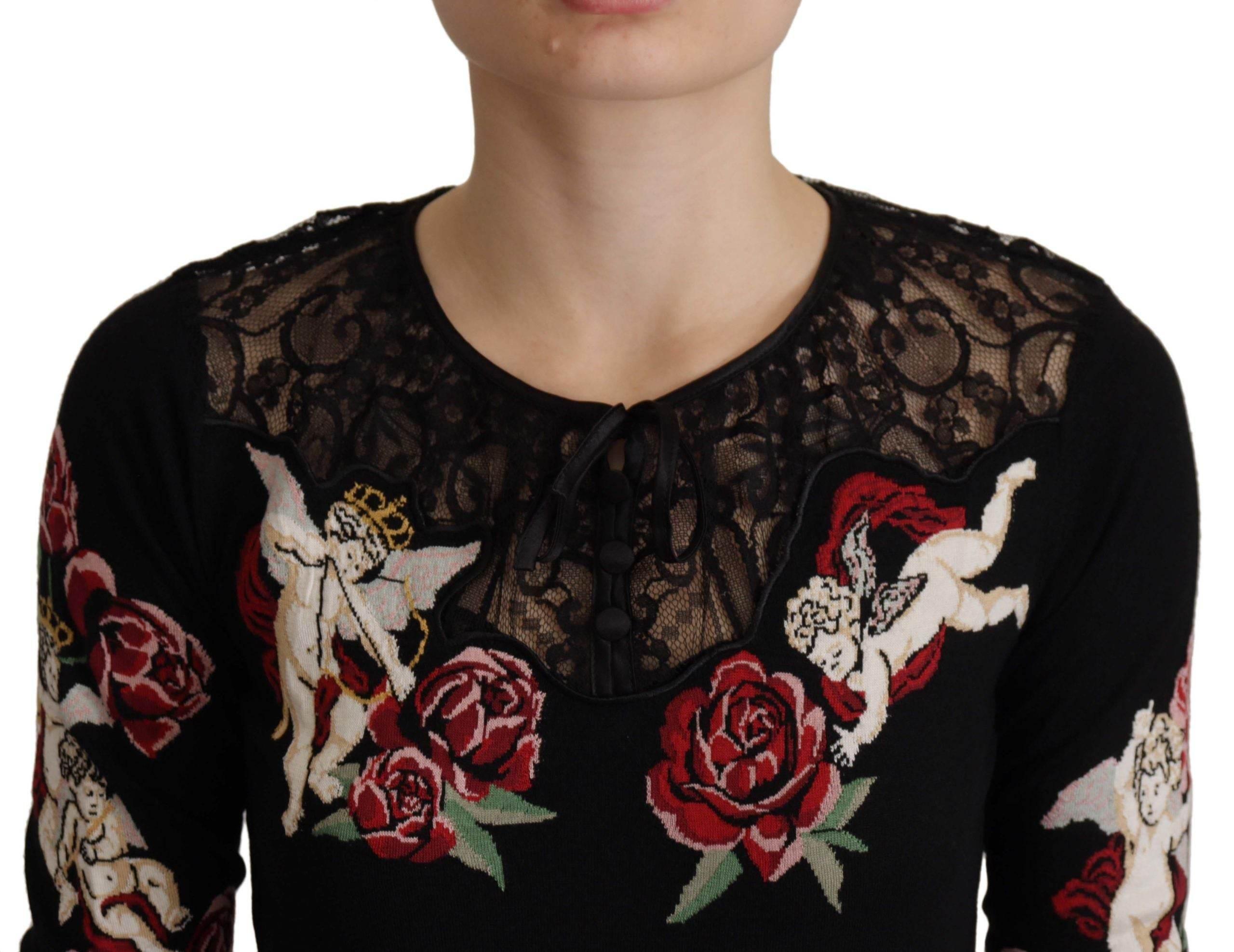 Dolce & Gabbana Black Lace Angel Roses Cardigan Sweater - Hilstor