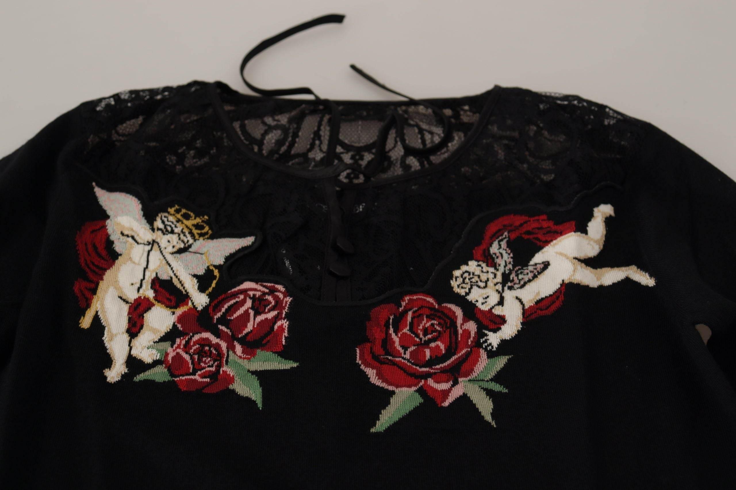 Dolce & Gabbana Black Lace Angel Roses Cardigan Sweater - Hilstor