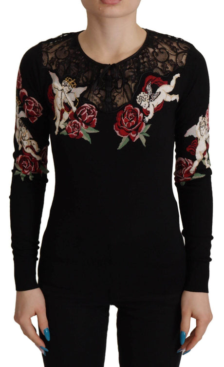 Dolce & Gabbana Black Lace Angel Roses Cardigan Sweater - Hilstor