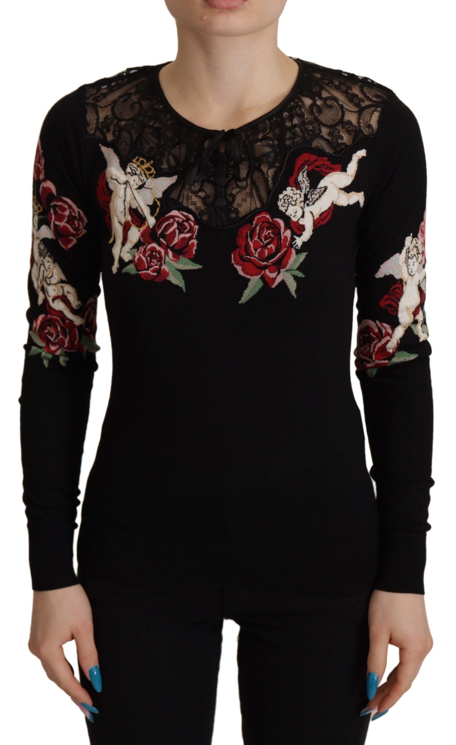 Dolce & Gabbana Sort Blonde Angel Roses Cardigan Sweater