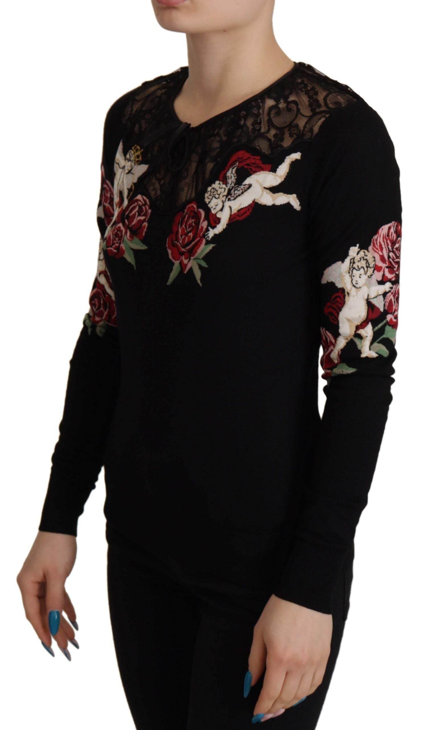 Dolce & Gabbana Black Lace Angel Roses Cardigan Sweater - Hilstor