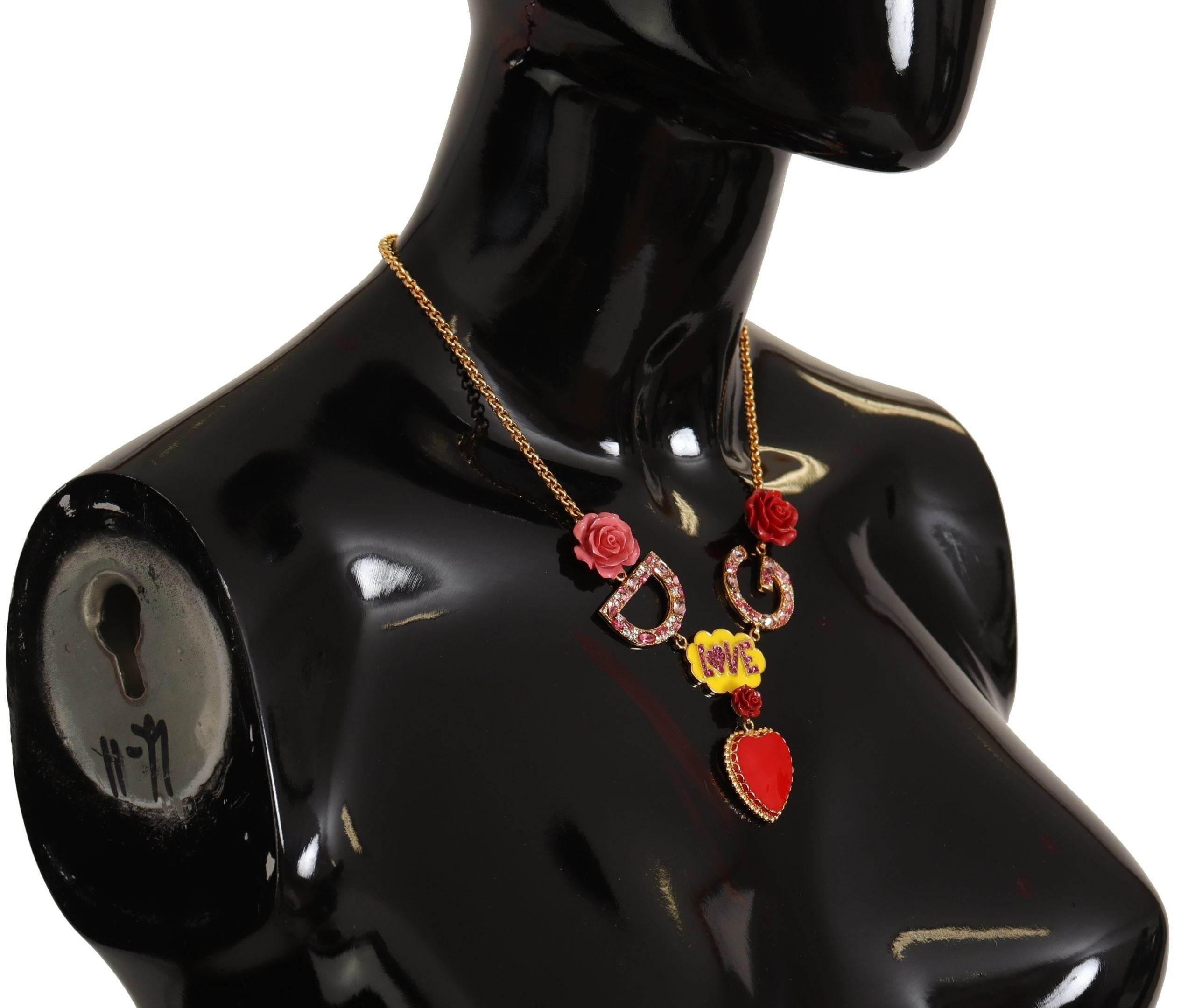 Dolce & Gabbana Glamorous Gold Crystal Charm Necklace - Hilstor