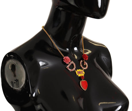 Dolce & Gabbana Glamorous Gold Crystal Charm Necklace - Hilstor