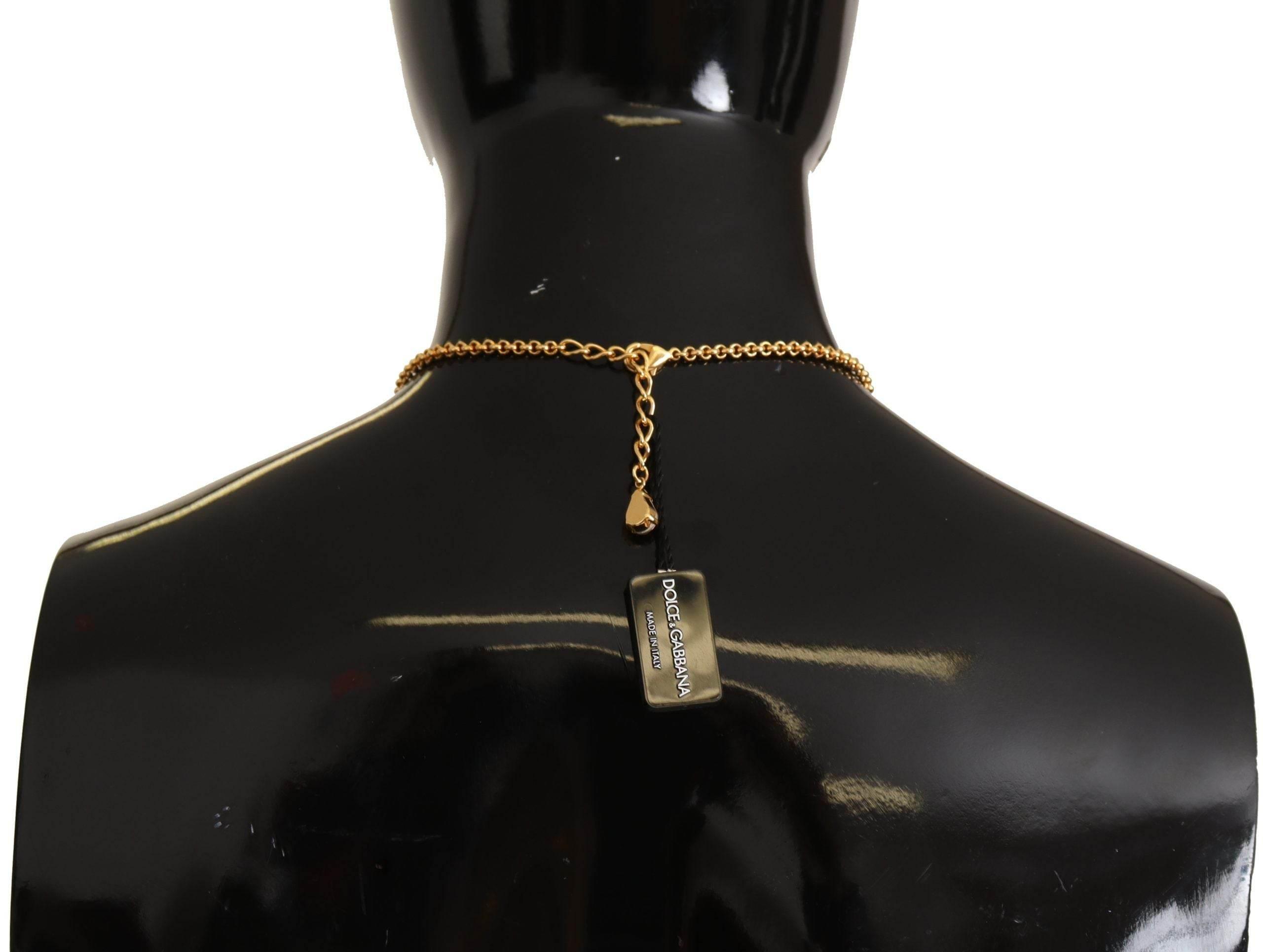 Dolce & Gabbana Glamorous Gold Crystal Charm Necklace - Hilstor
