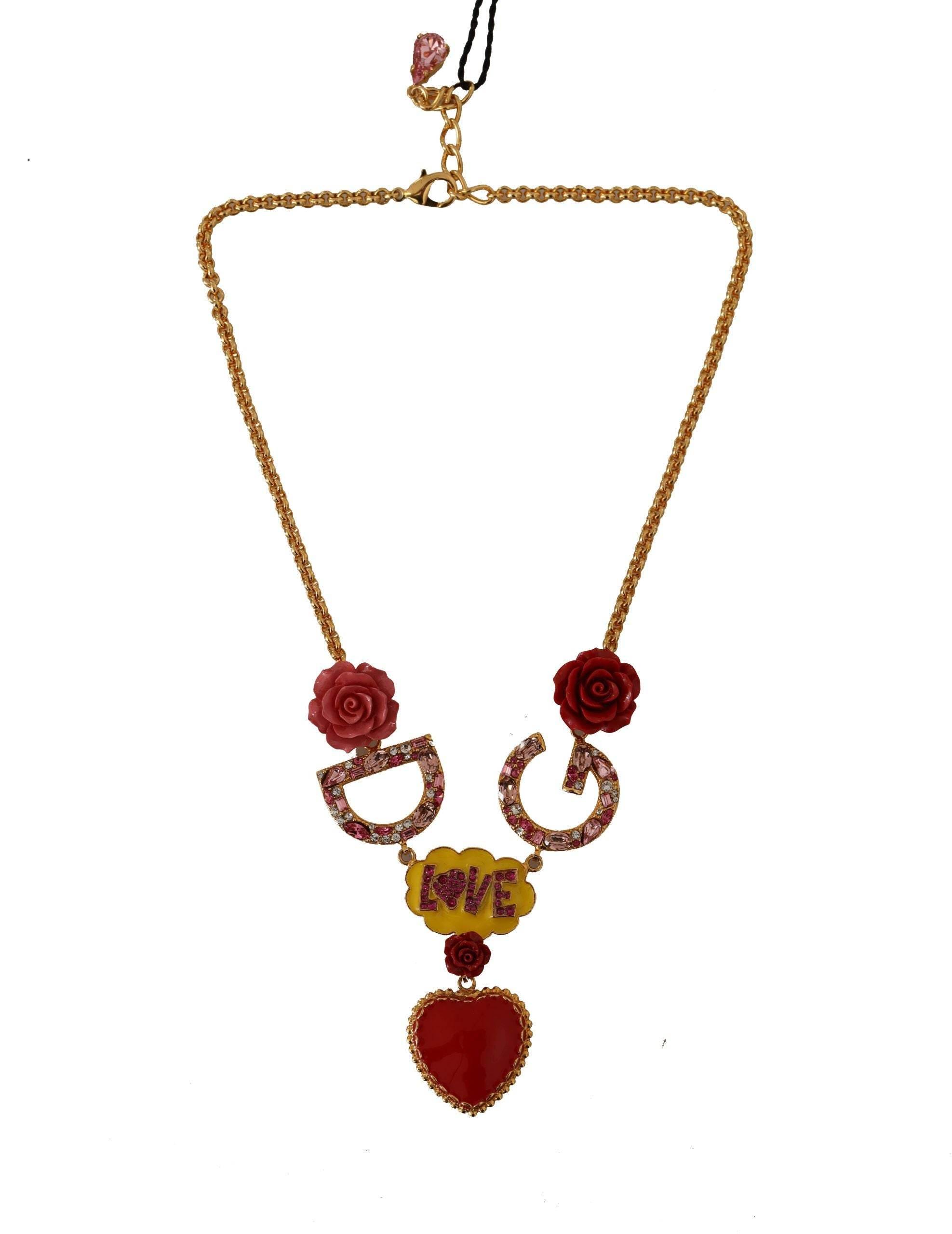 Dolce & Gabbana Glamorous Gold Crystal Charm Necklace - Hilstor