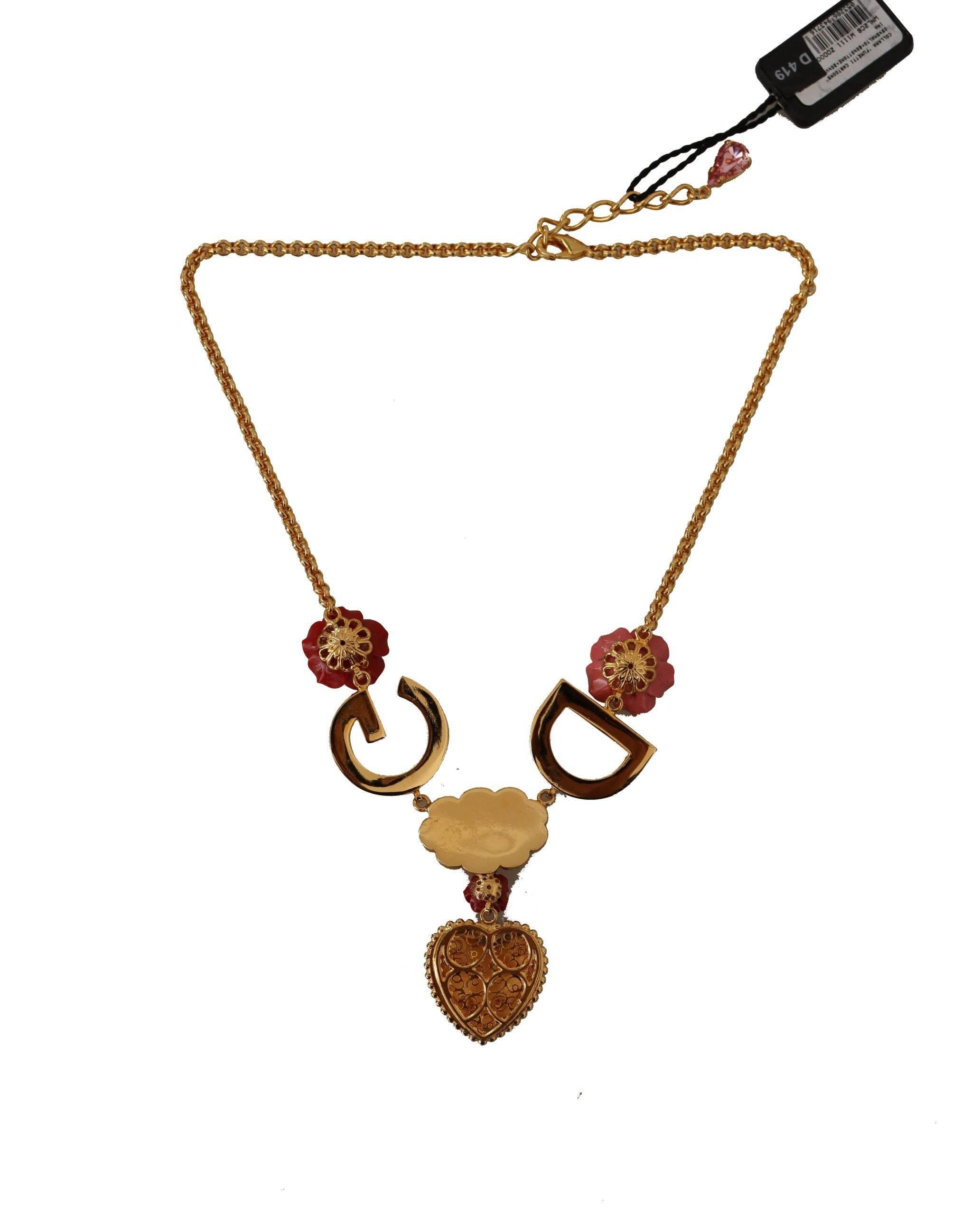 Dolce & Gabbana Glamorous Gold Crystal Charm Necklace - Hilstor