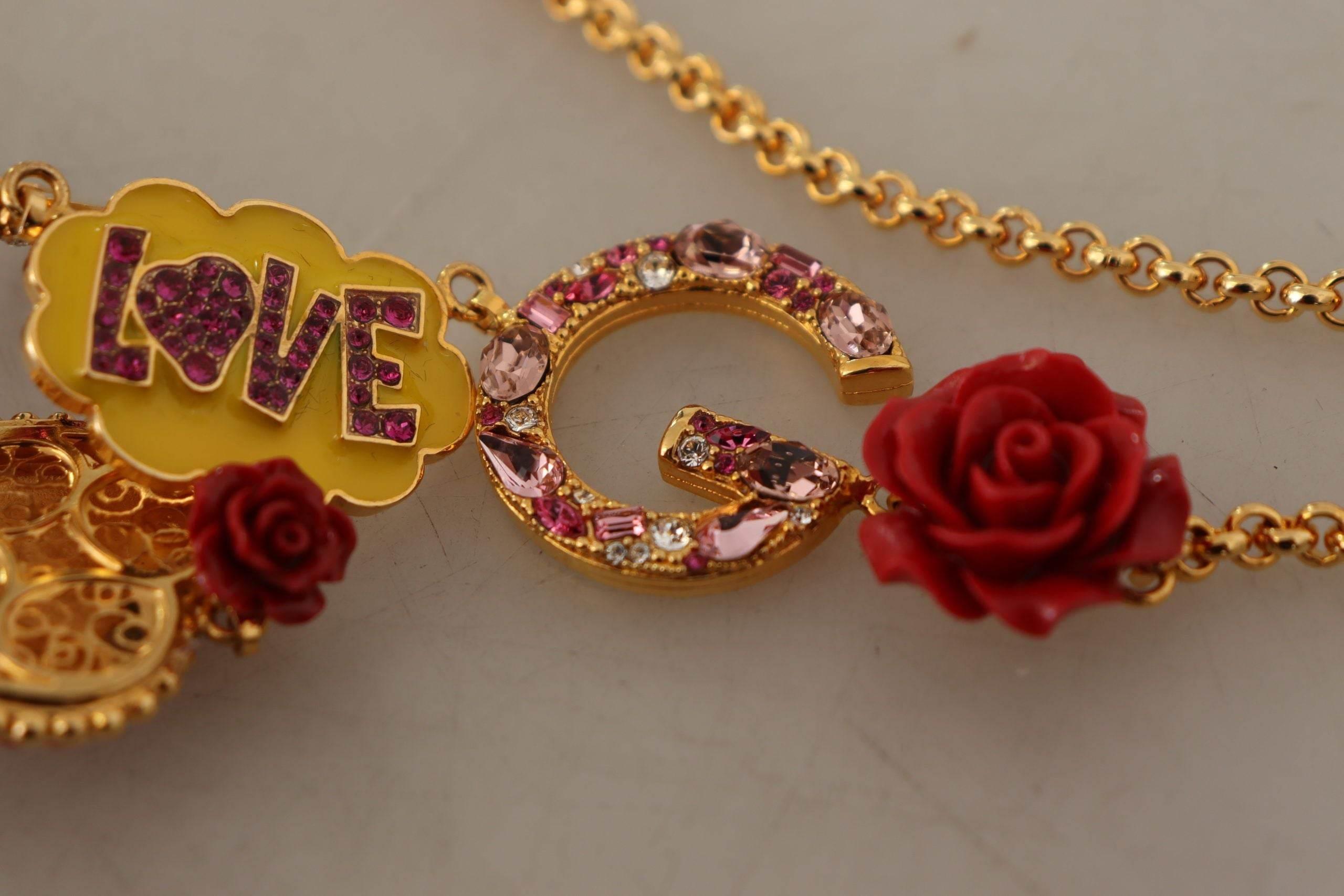 Dolce & Gabbana Glamorous Gold Crystal Charm Necklace - Hilstor