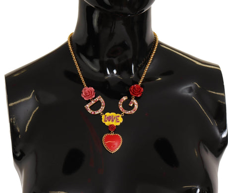 Dolce & Gabbana Glamorous Gold Crystal Charm Necklace - Hilstor