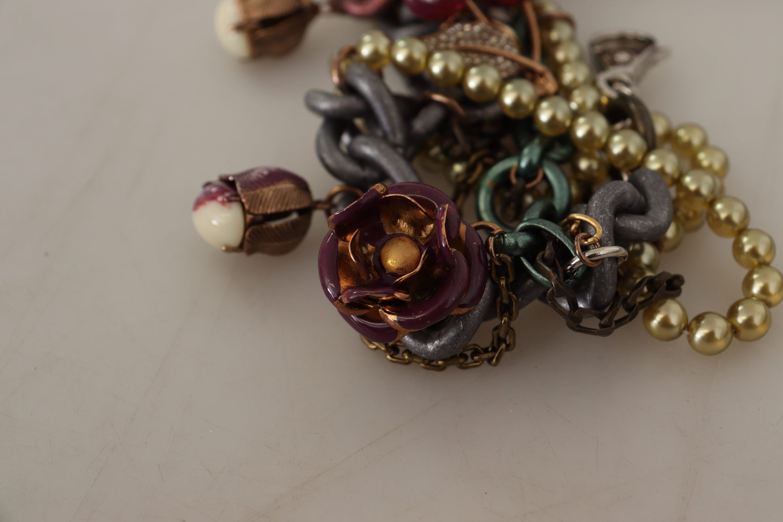 Dolce &amp; Gabbana Guld Messing Sicilien Blomster Krystal Statement Halskæde