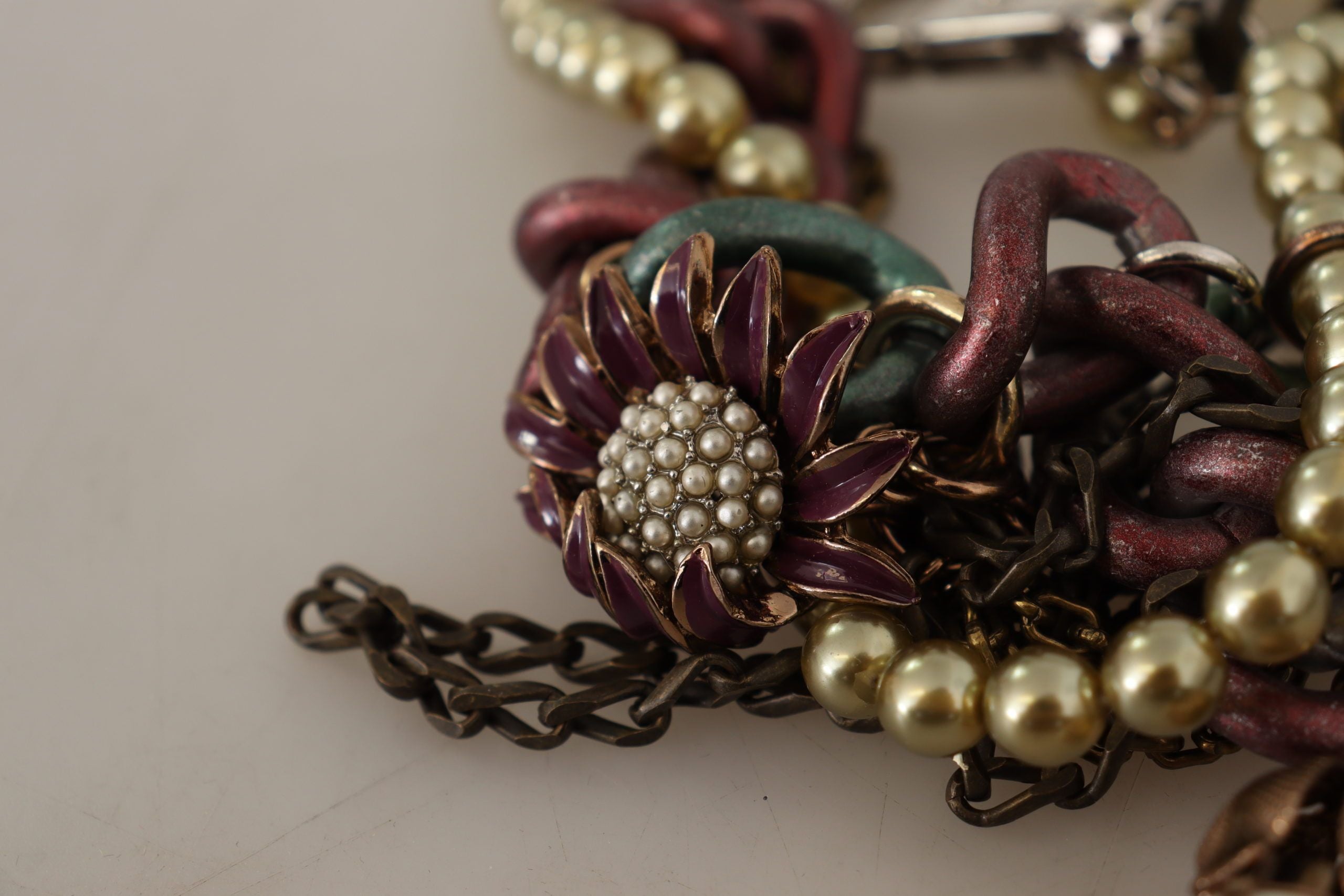 Dolce &amp; Gabbana Guld Messing Sicilien Blomster Krystal Statement Halskæde