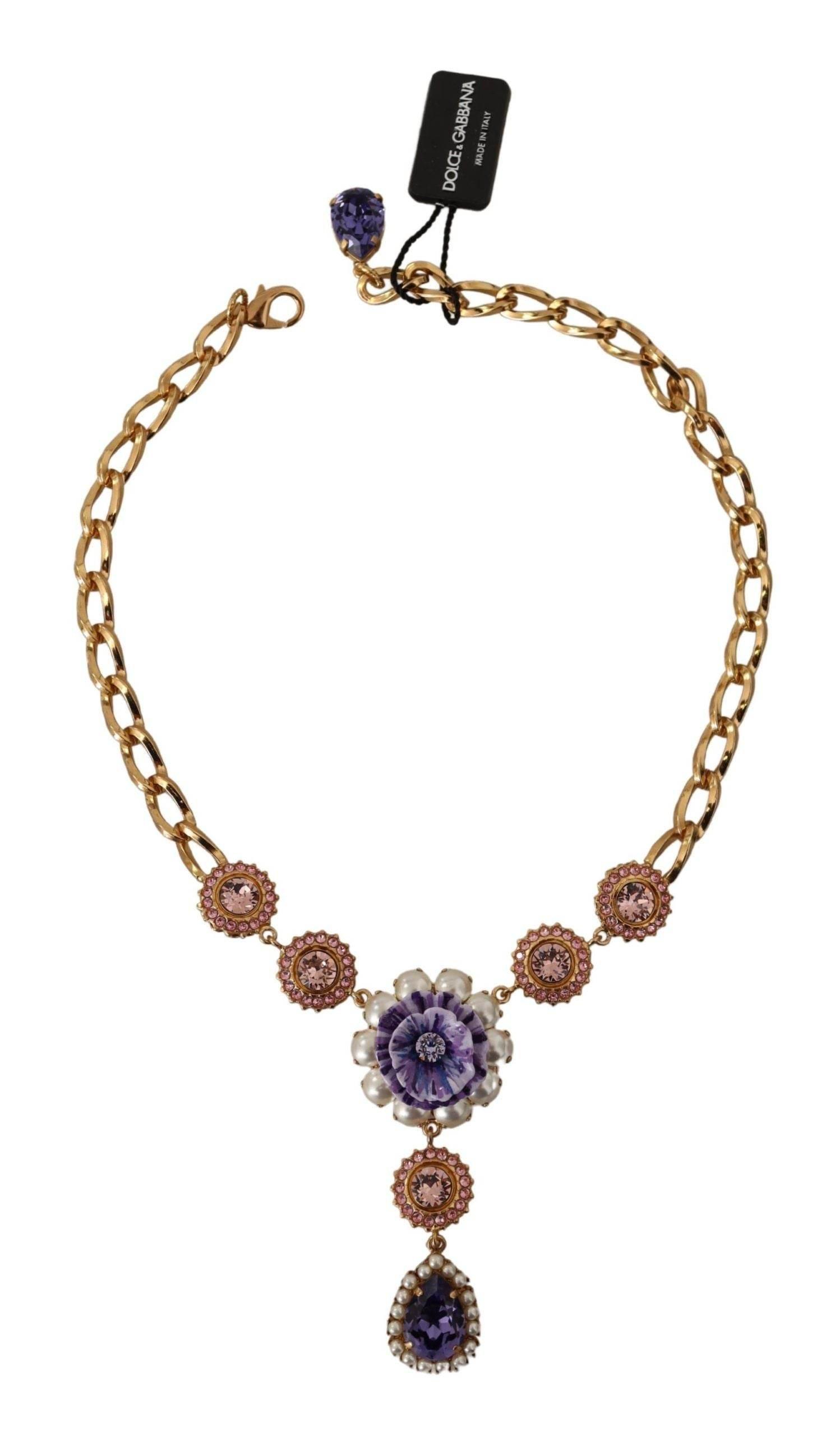 Dolce & Gabbana Elegant Floral Crystal Statement Necklace - Hilstor