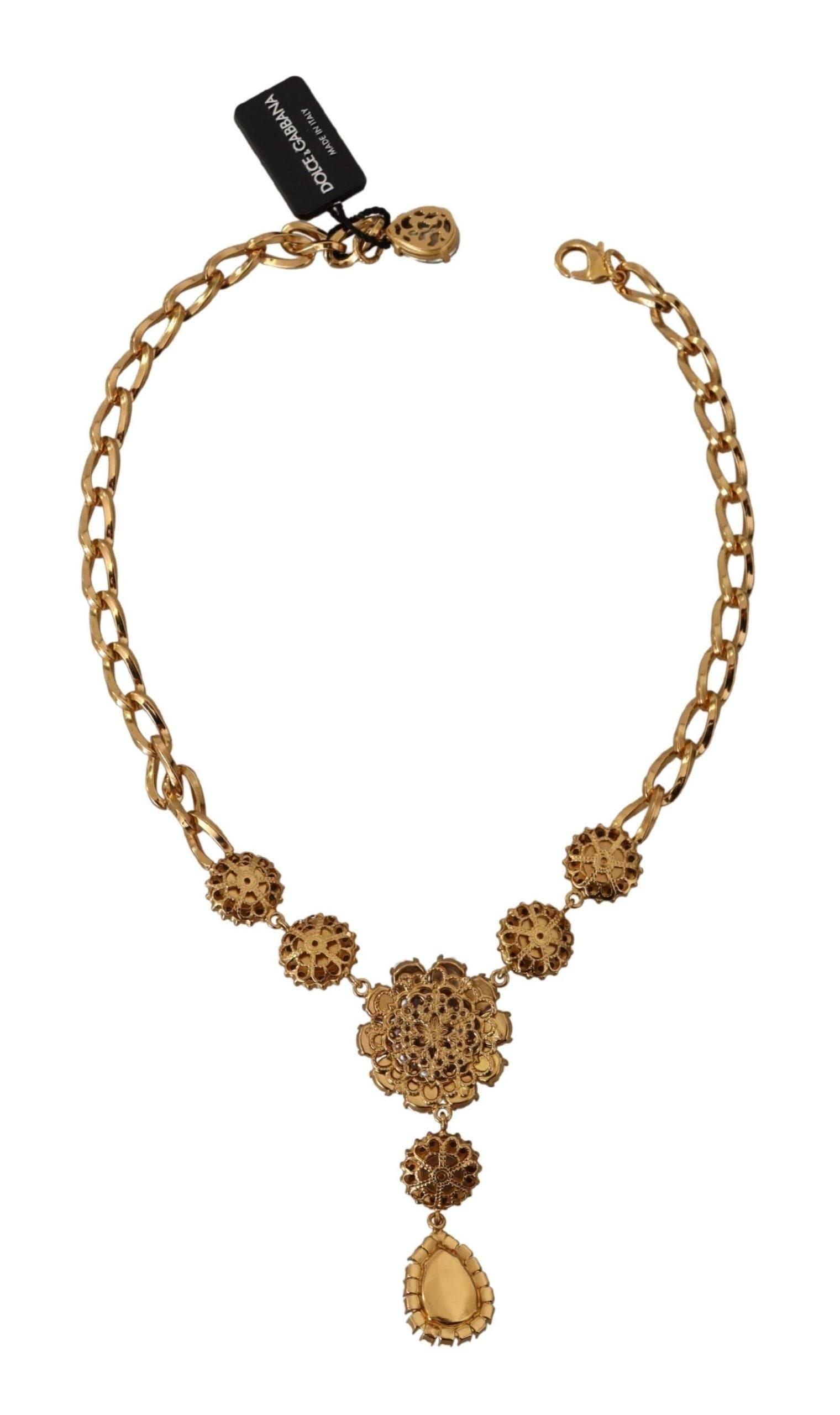 Dolce & Gabbana Elegant Floral Crystal Statement Necklace - Hilstor