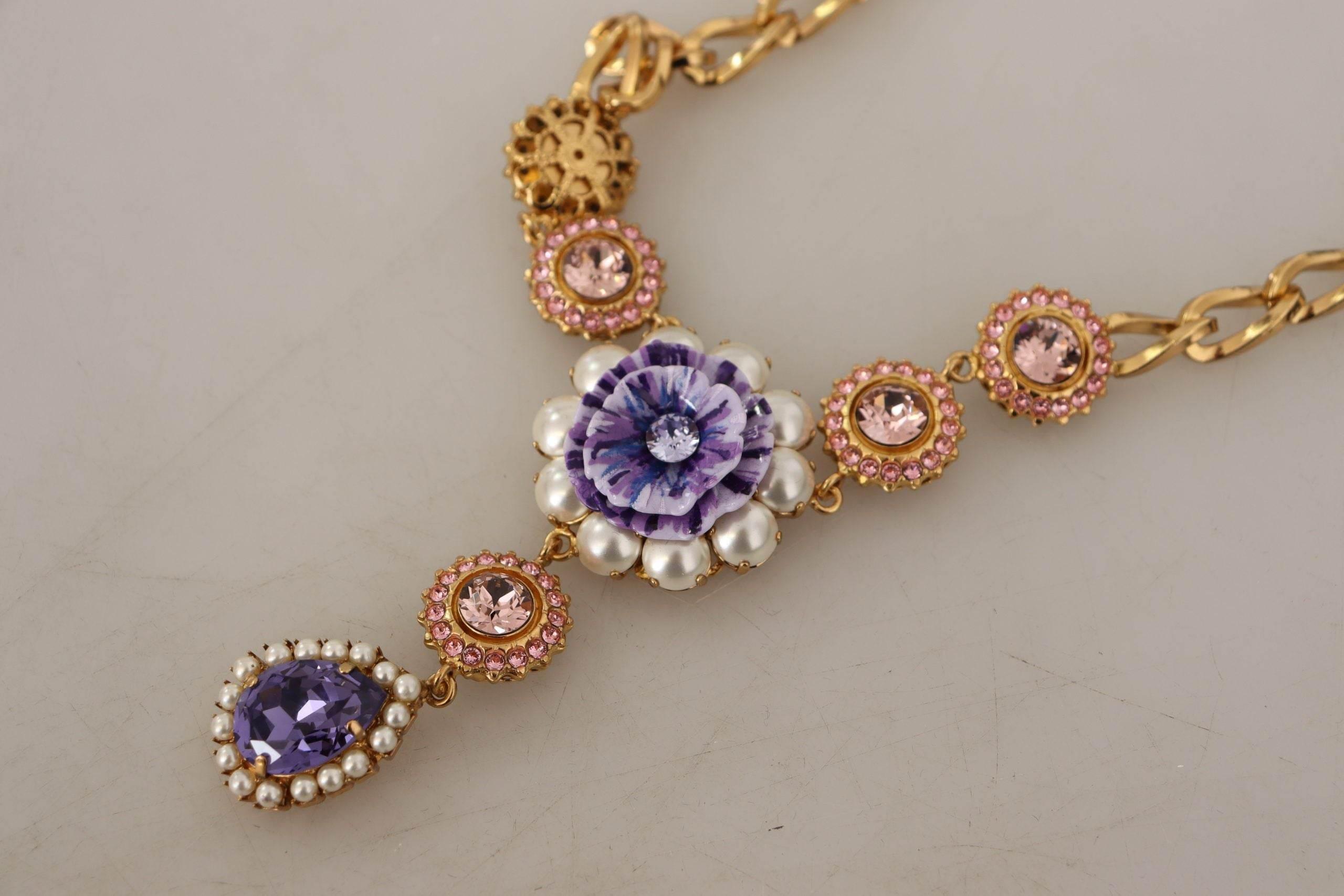 Dolce & Gabbana Elegant Floral Crystal Statement Necklace - Hilstor