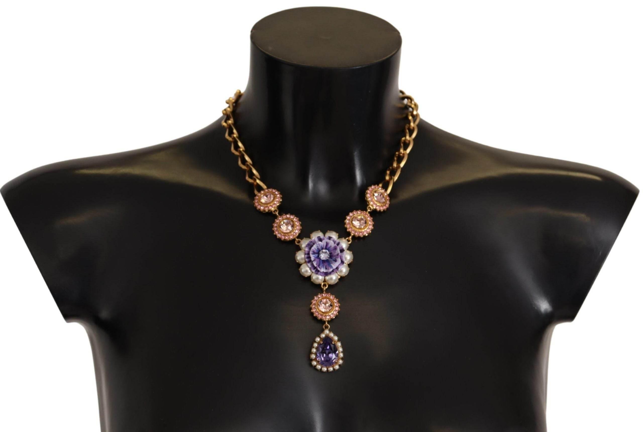 Dolce & Gabbana Elegant Floral Crystal Statement Necklace - Hilstor
