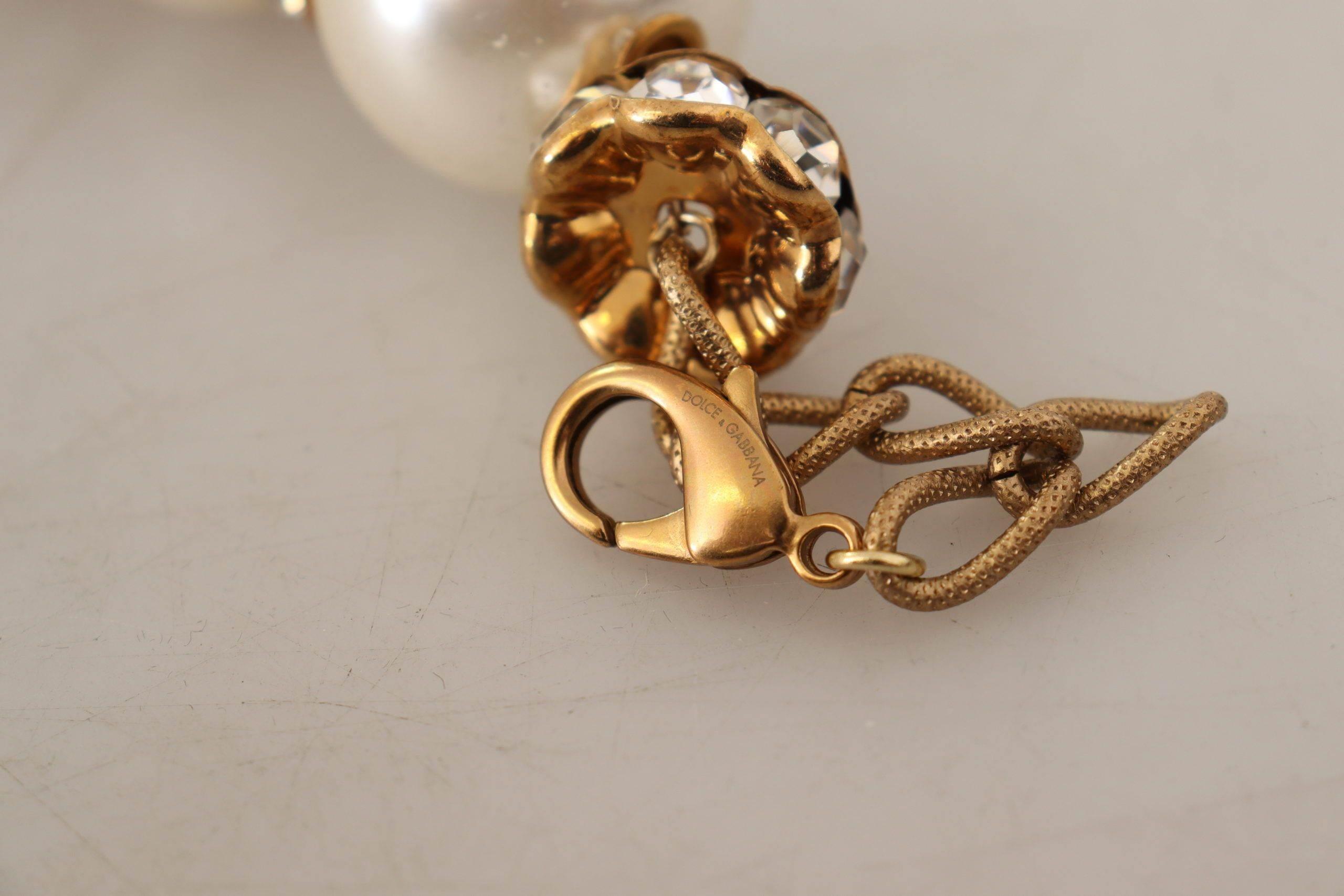 Dolce & Gabbana Elegant Faux Pearl Charm Necklace with Crystal Accents - Hilstor