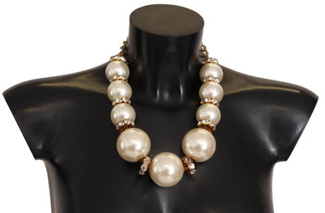 Dolce & Gabbana Elegant Faux Pearl Charm Necklace with Crystal Accents - Hilstor