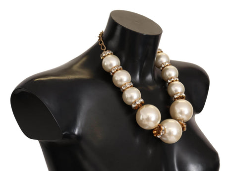 Dolce & Gabbana Elegant Faux Pearl Charm Necklace with Crystal Accents - Hilstor