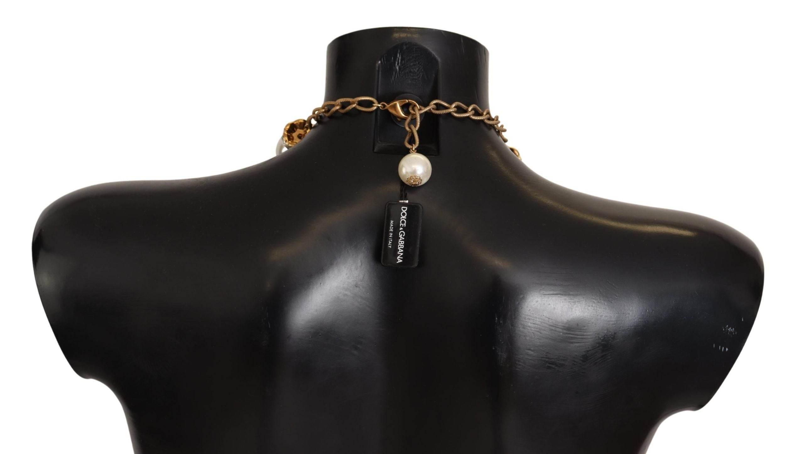 Dolce & Gabbana Elegant Faux Pearl Charm Necklace with Crystal Accents - Hilstor
