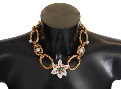 Dolce & Gabbana Elegant Gold Lilly Flower Pendant Necklace - Hilstor