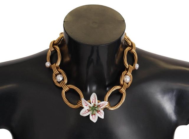Dolce & Gabbana Elegant Gold Lilly Flower Pendant Necklace - Hilstor