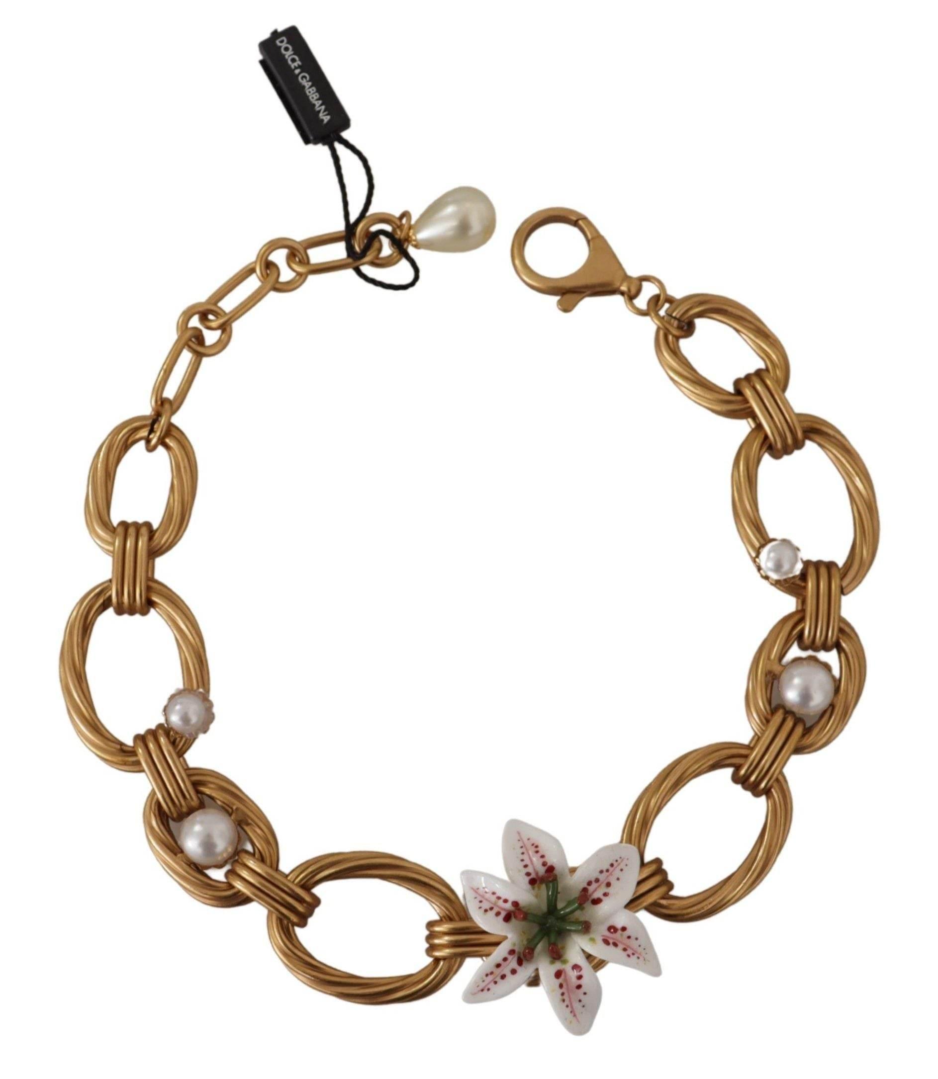 Dolce & Gabbana Elegant Gold Lilly Flower Pendant Necklace - Hilstor