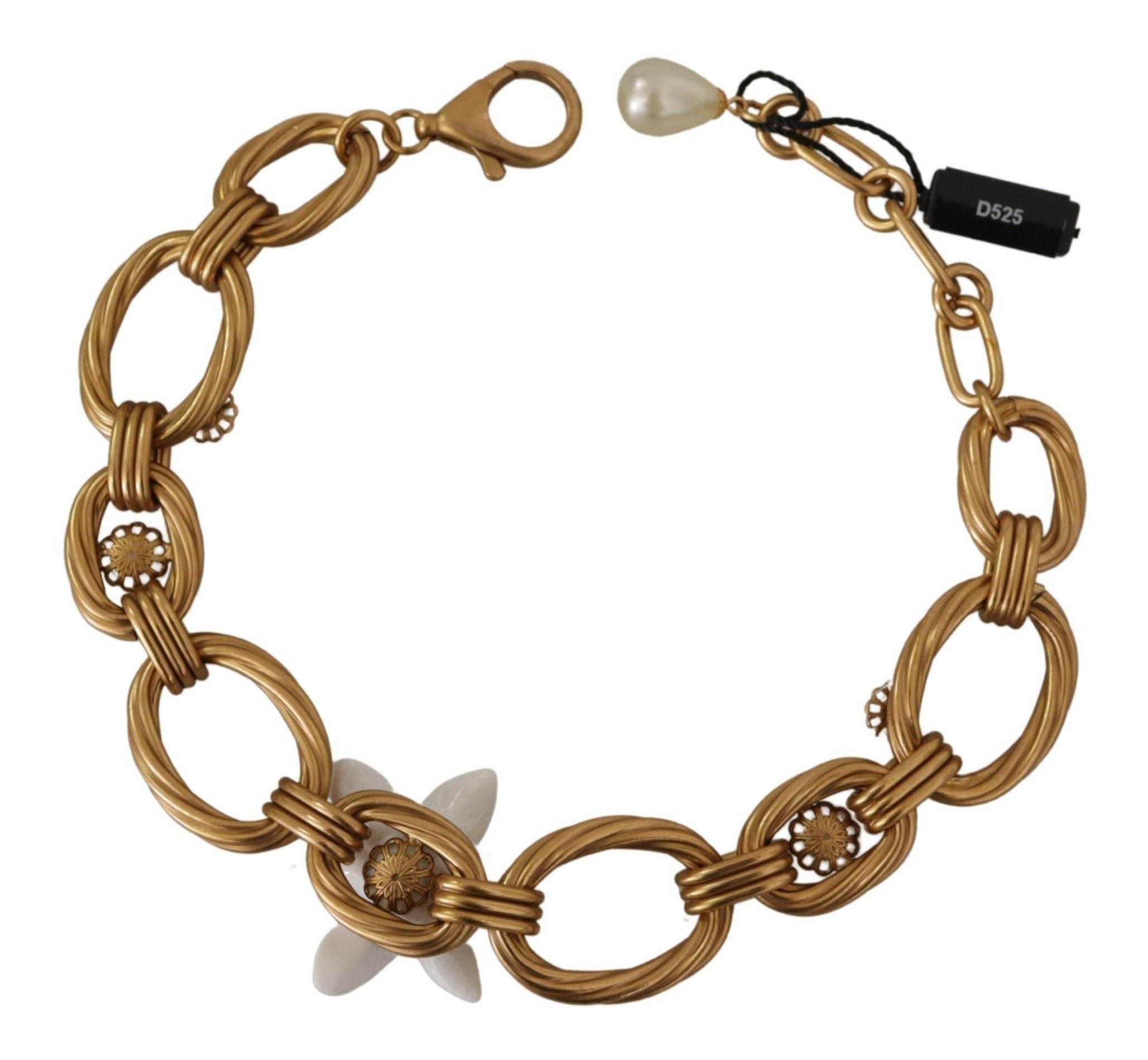 Dolce & Gabbana Elegant Gold Lilly Flower Pendant Necklace - Hilstor