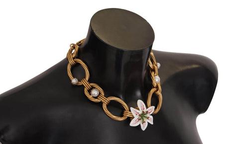 Dolce & Gabbana Elegant Gold Lilly Flower Pendant Necklace - Hilstor