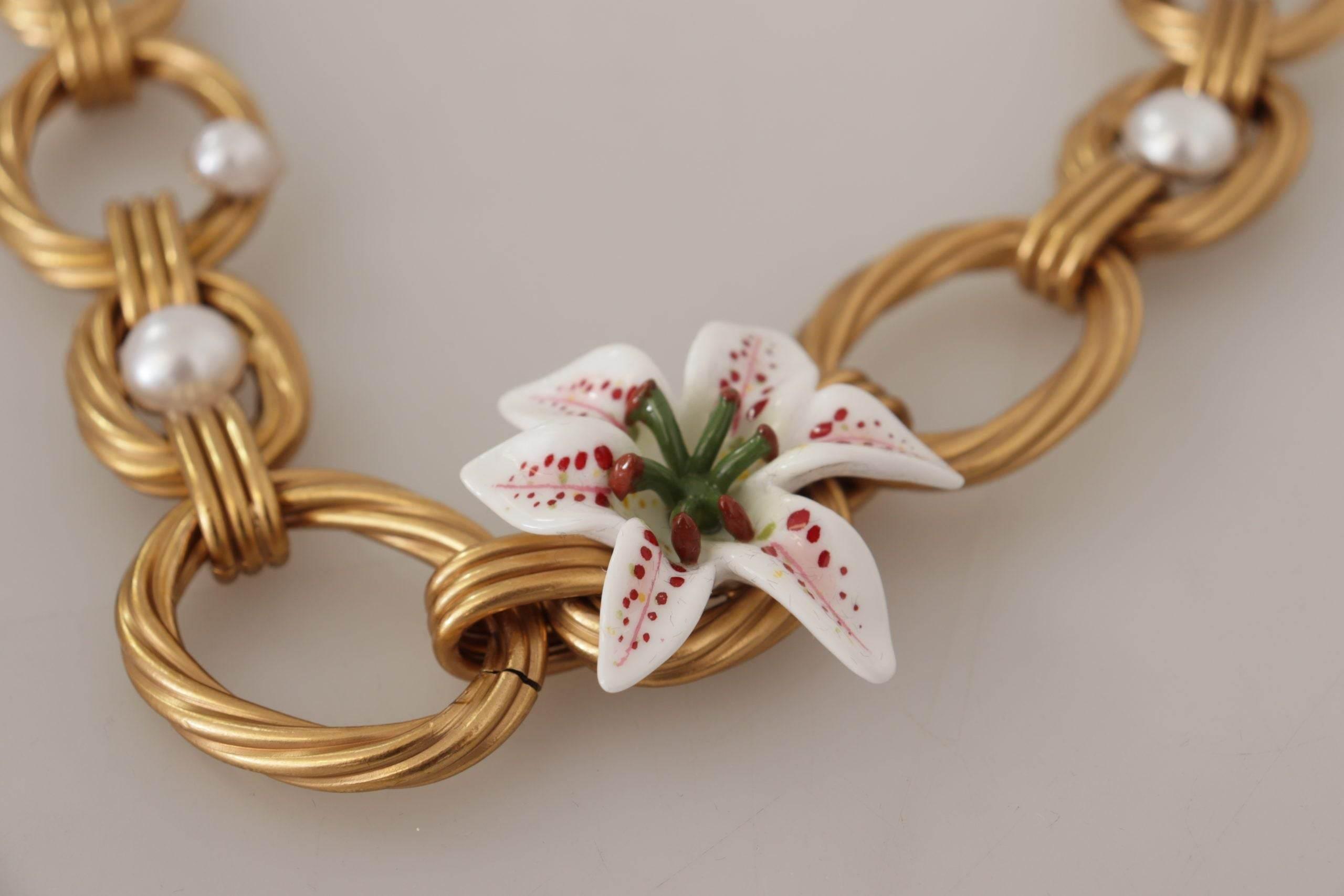Dolce & Gabbana Elegant Gold Lilly Flower Pendant Necklace - Hilstor