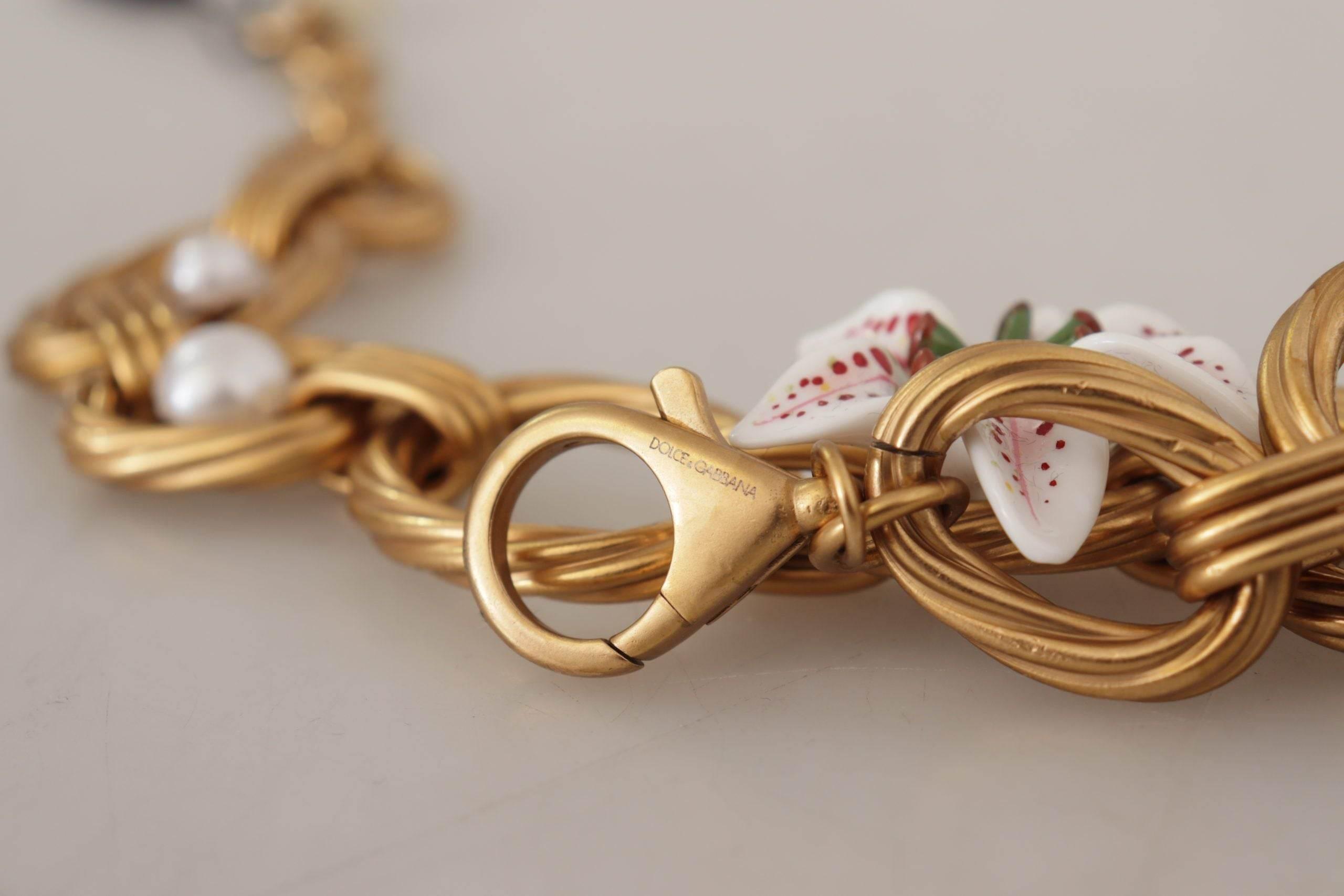 Dolce & Gabbana Elegant Gold Lilly Flower Pendant Necklace - Hilstor
