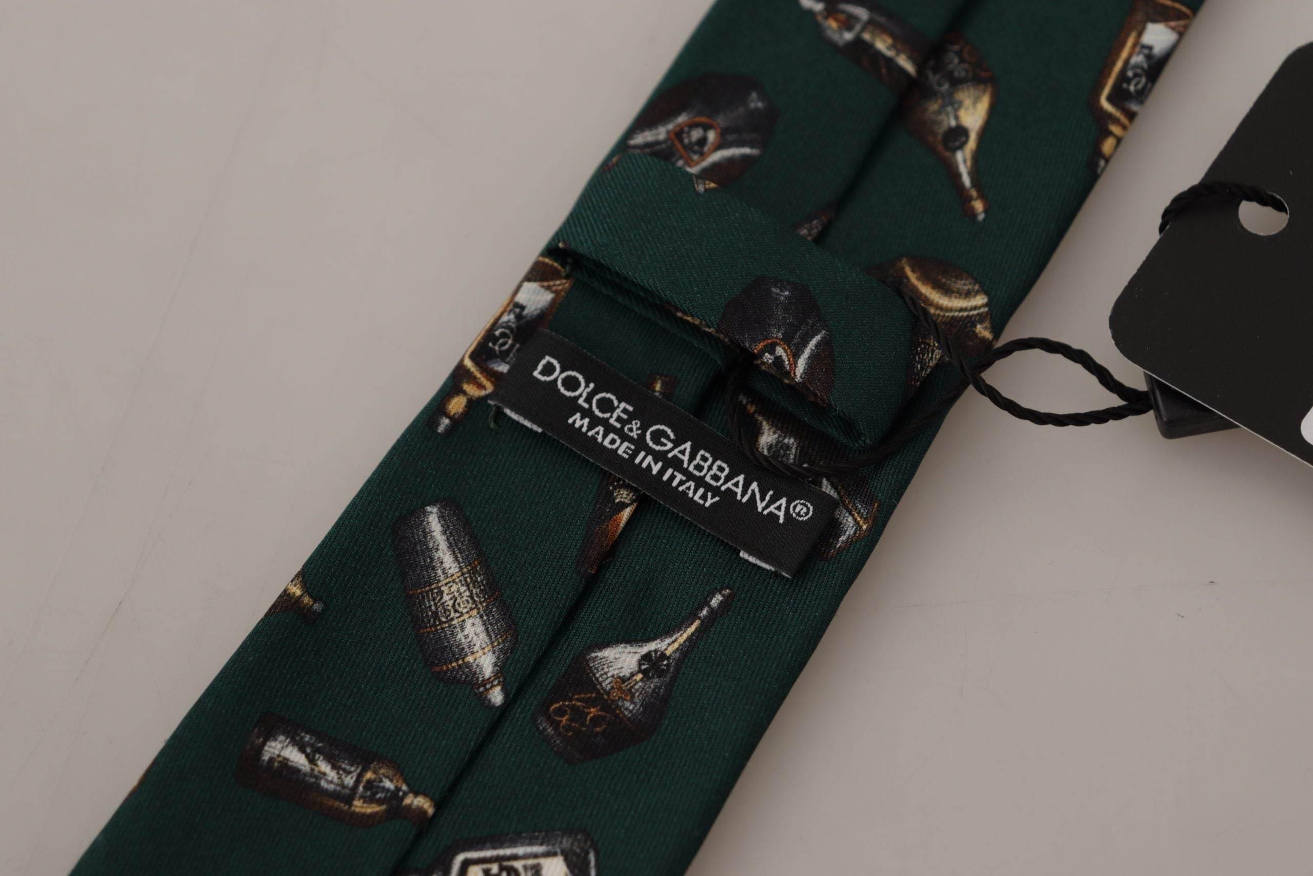 Dolce & Gabbana Black Bottle Fantasy Print Silk Adjustable Accessory Tie - Hilstor