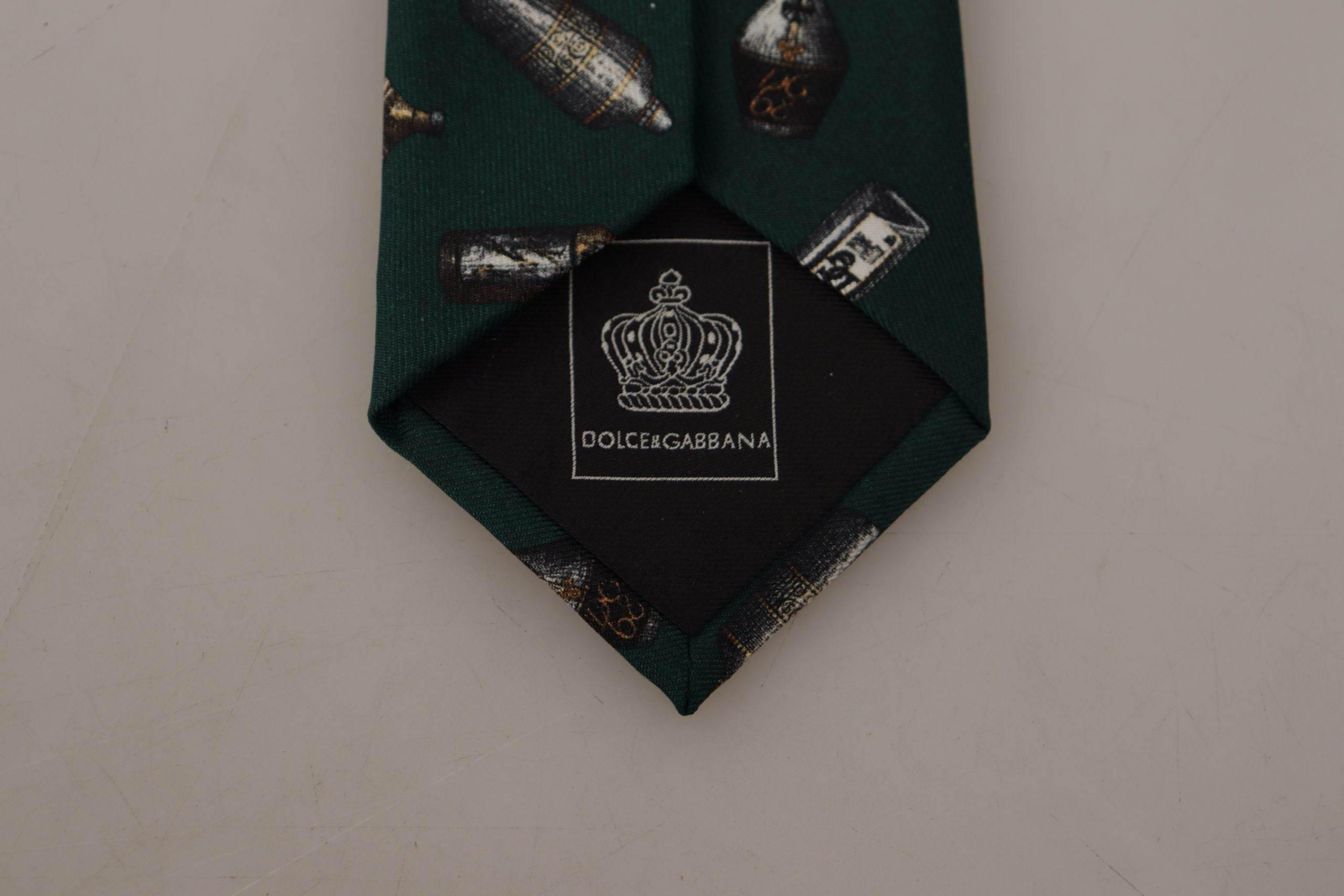 Dolce & Gabbana Black Bottle Fantasy Print Silk Adjustable Accessory Tie - Hilstor