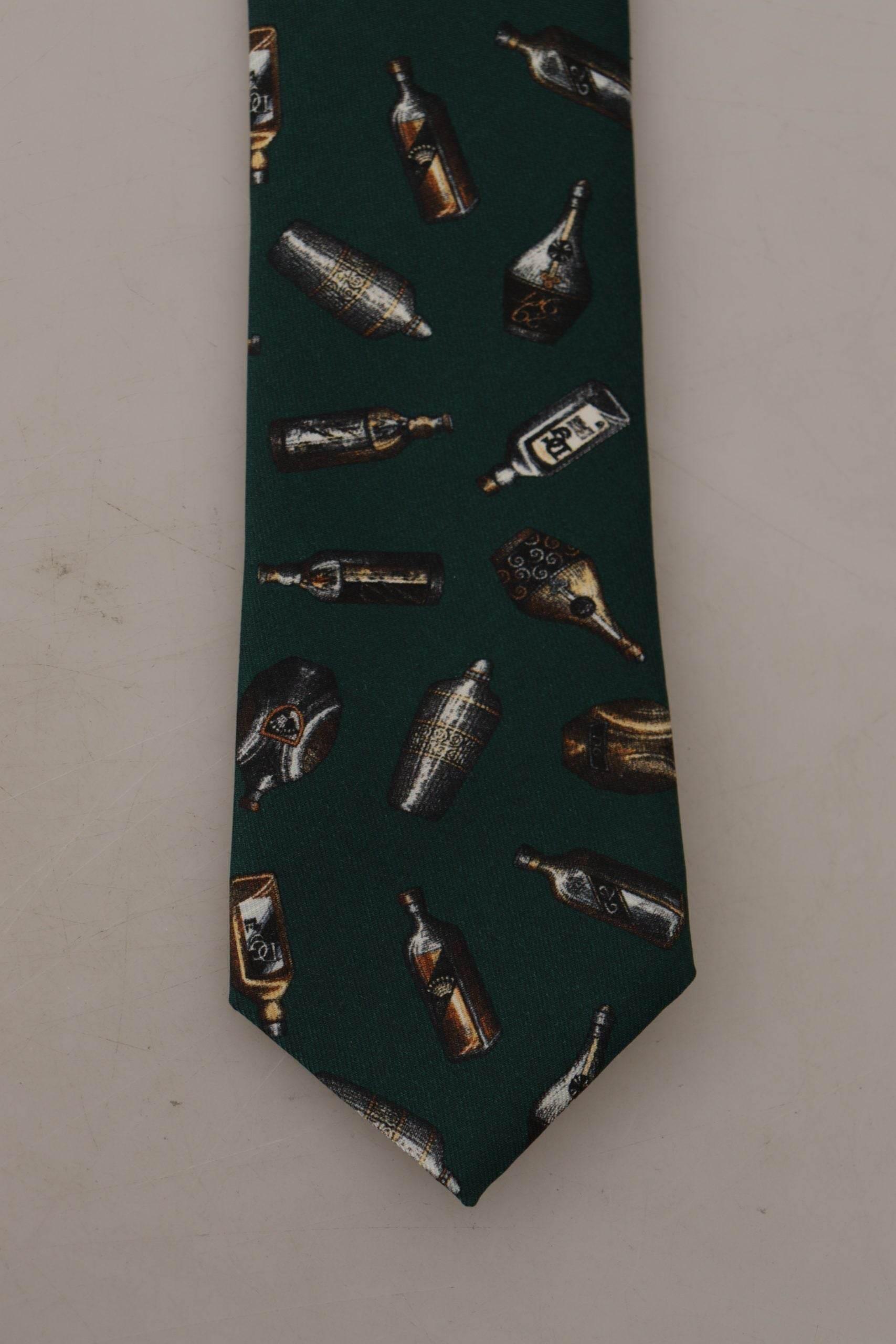 Dolce & Gabbana Black Bottle Fantasy Print Silk Adjustable Accessory Tie - Hilstor