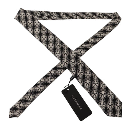 Dolce & Gabbana Black White Flower 100% Silk Print Adjustable Accessory Tie - Hilstor