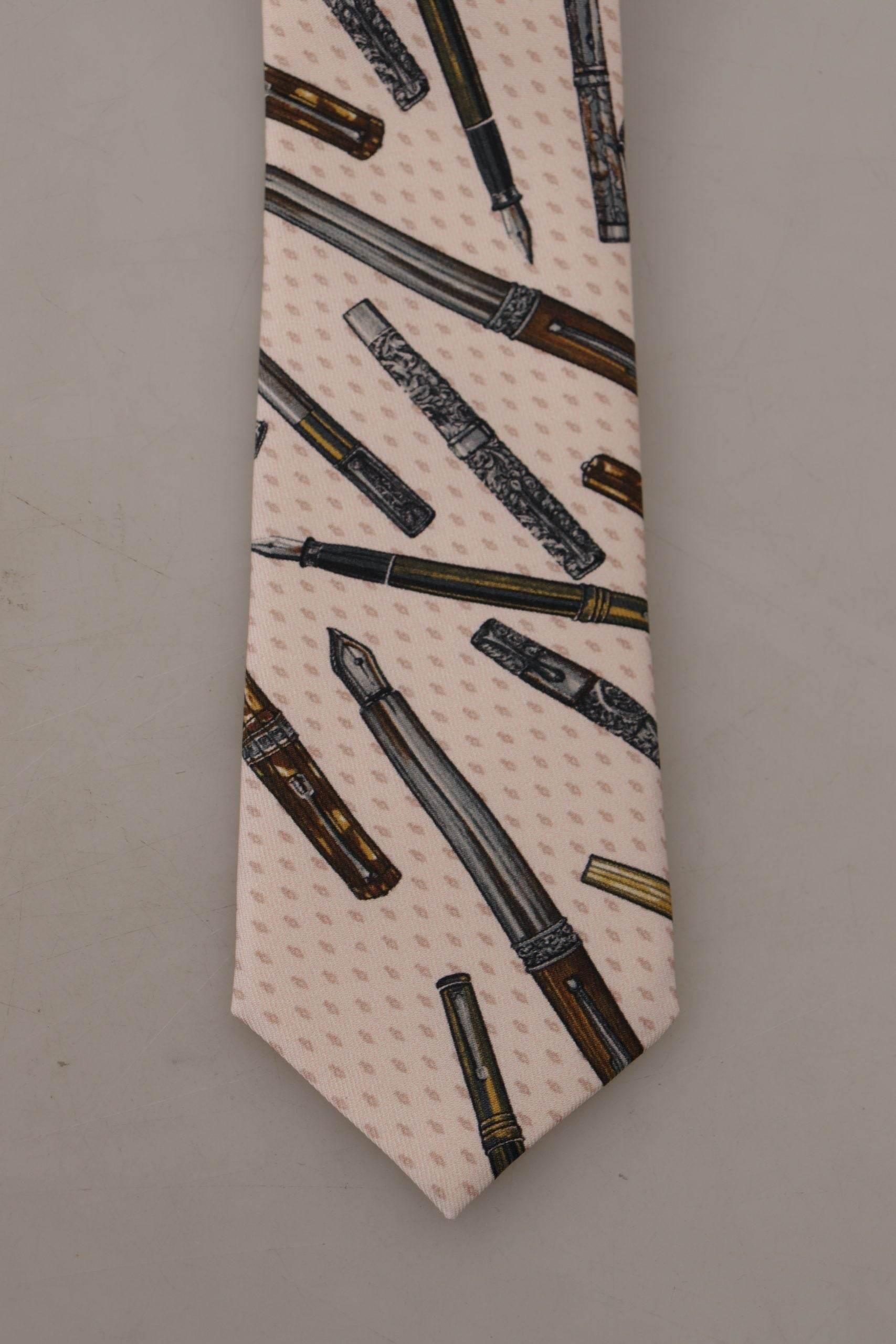 Dolce & Gabbana Pink Pen Dots Print 100% Silk Adjustable Neck Accessory Tie - Hilstor