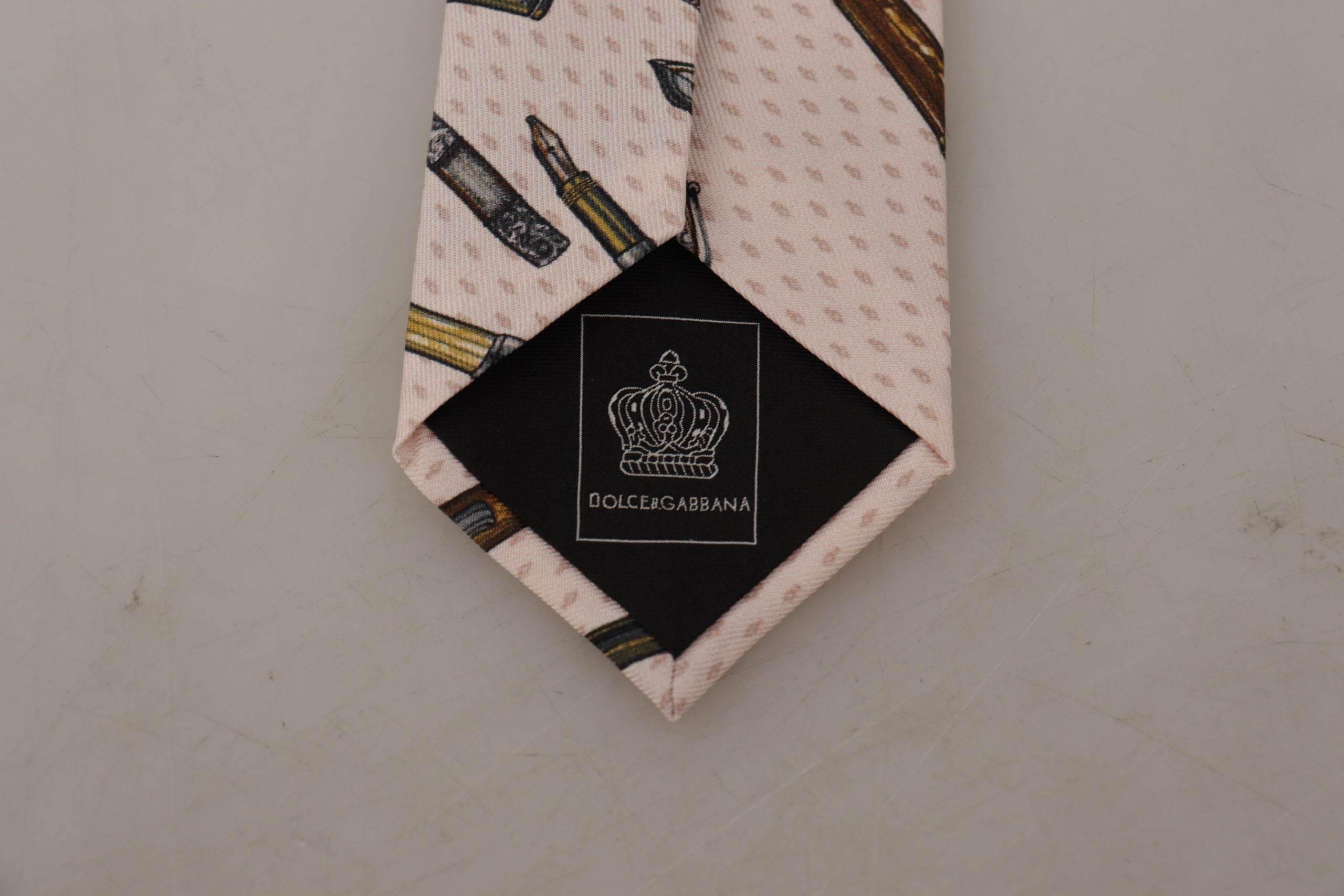 Dolce & Gabbana Pink Pen Dots Print 100% Silk Adjustable Neck Accessory Tie - Hilstor